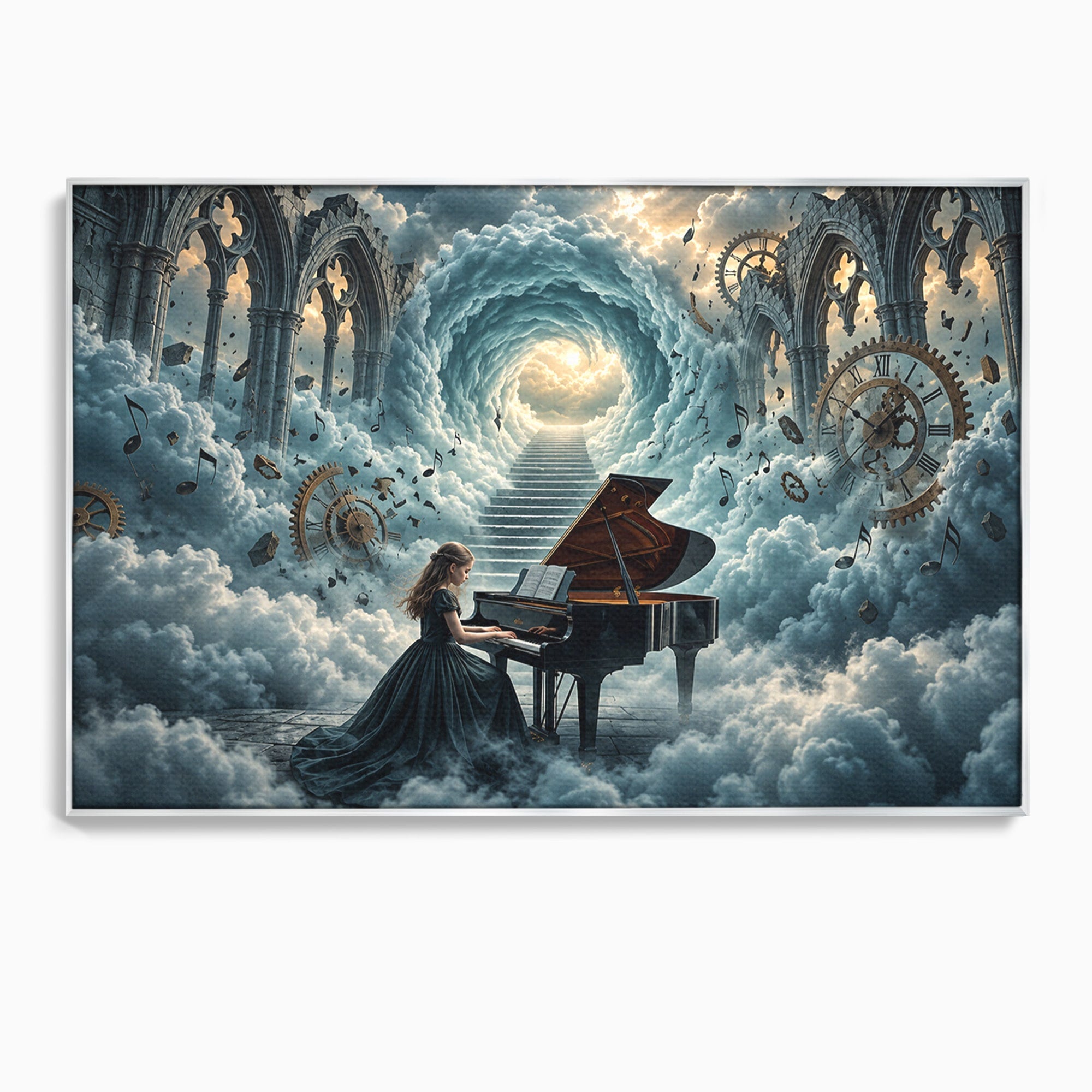 Tablou Canvas Premium LuxCanva® U1031, Pianista In Paradis, Fantezie, Nori, Muzica, Arta, Pian, Living, Vis, Culori Vibrante