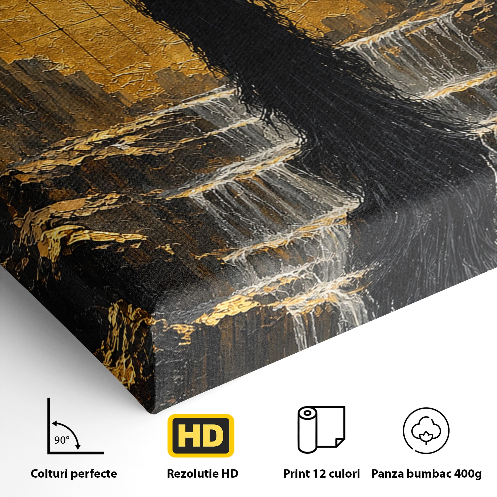 Tablou Canvas Premium LuxCanva® U1032, Silueta Mistica, Apus, Mistic, Cascada, Silueta, Living, Culori Vibrante