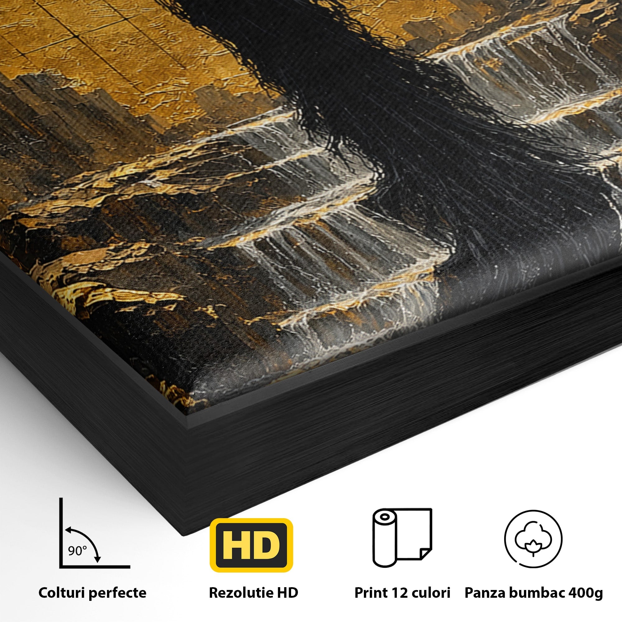 Tablou Canvas Premium LuxCanva® U1032, Silueta Mistica, Apus, Mistic, Cascada, Silueta, Living, Culori Vibrante