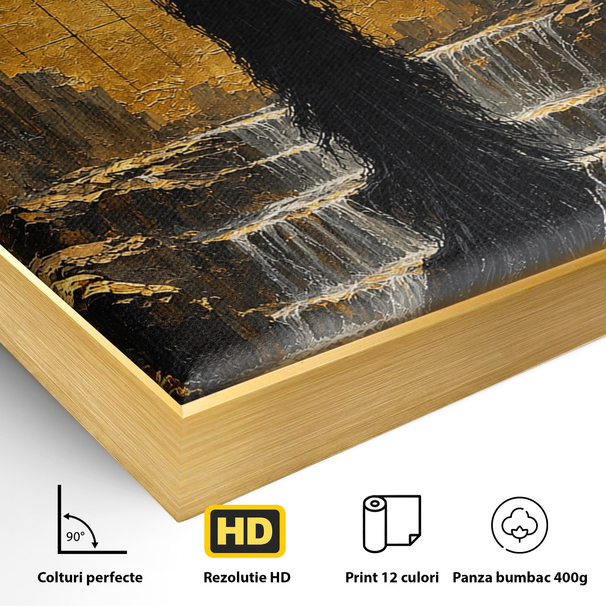 Tablou Canvas Premium LuxCanva® U1032, Silueta Mistica, Apus, Mistic, Cascada, Silueta, Living, Culori Vibrante