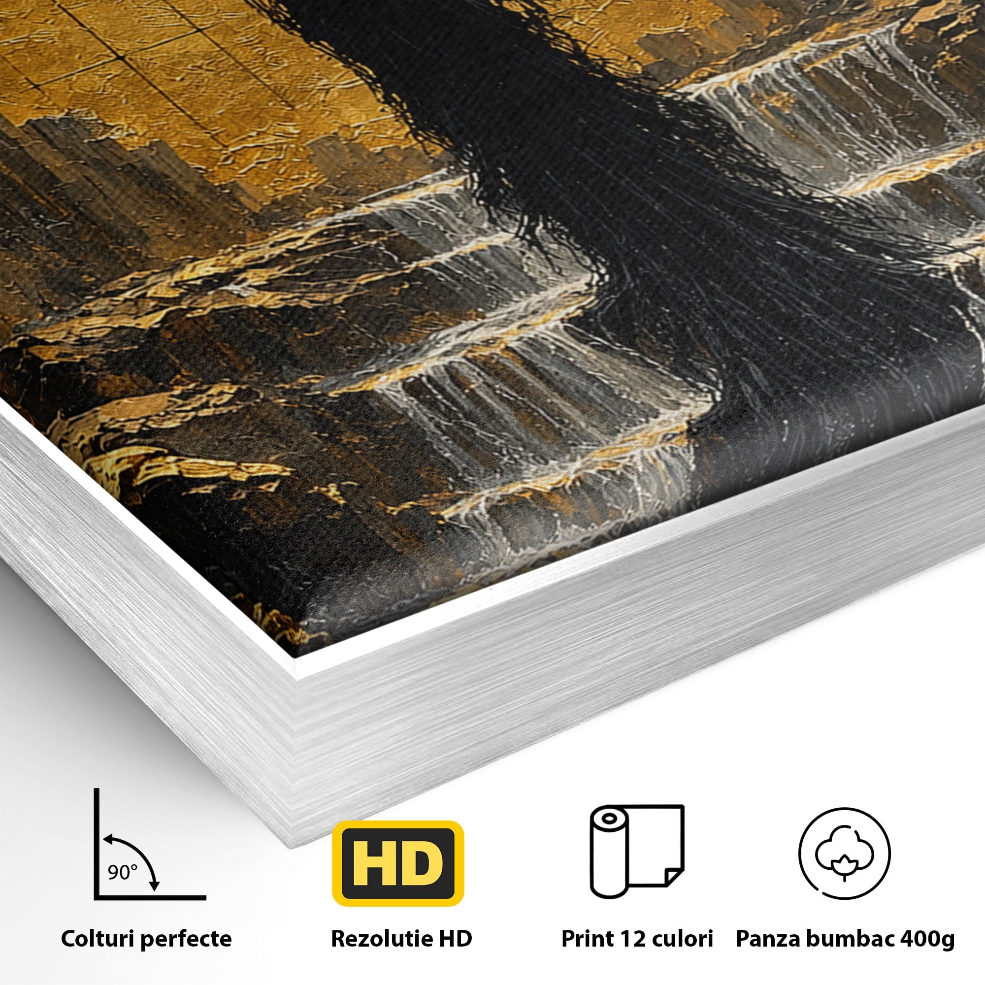 Tablou Canvas Premium LuxCanva® U1032, Silueta Mistica, Apus, Mistic, Cascada, Silueta, Living, Culori Vibrante