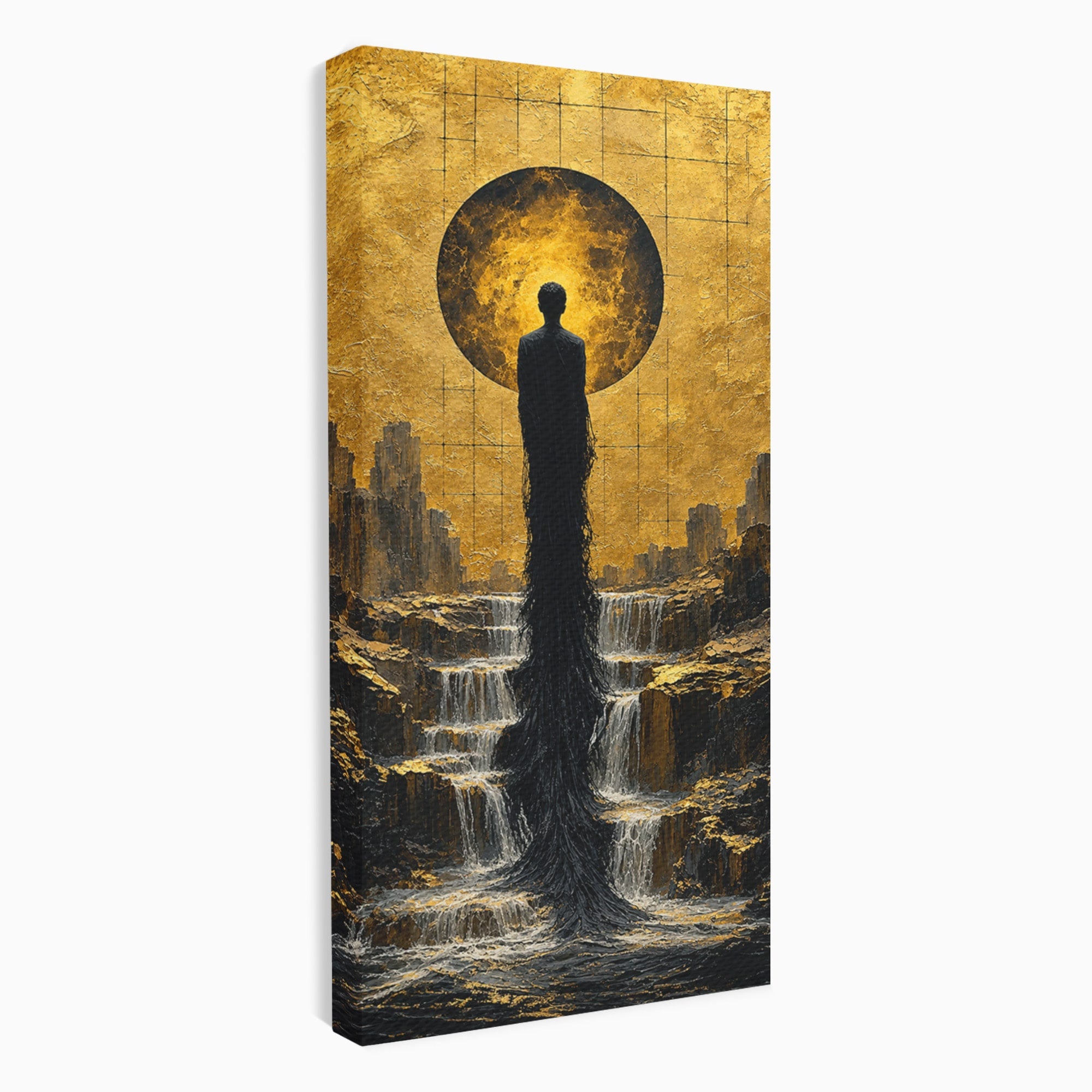 Tablou Canvas Premium LuxCanva® U1032, Silueta Mistica, Apus, Mistic, Cascada, Silueta, Living, Culori Vibrante