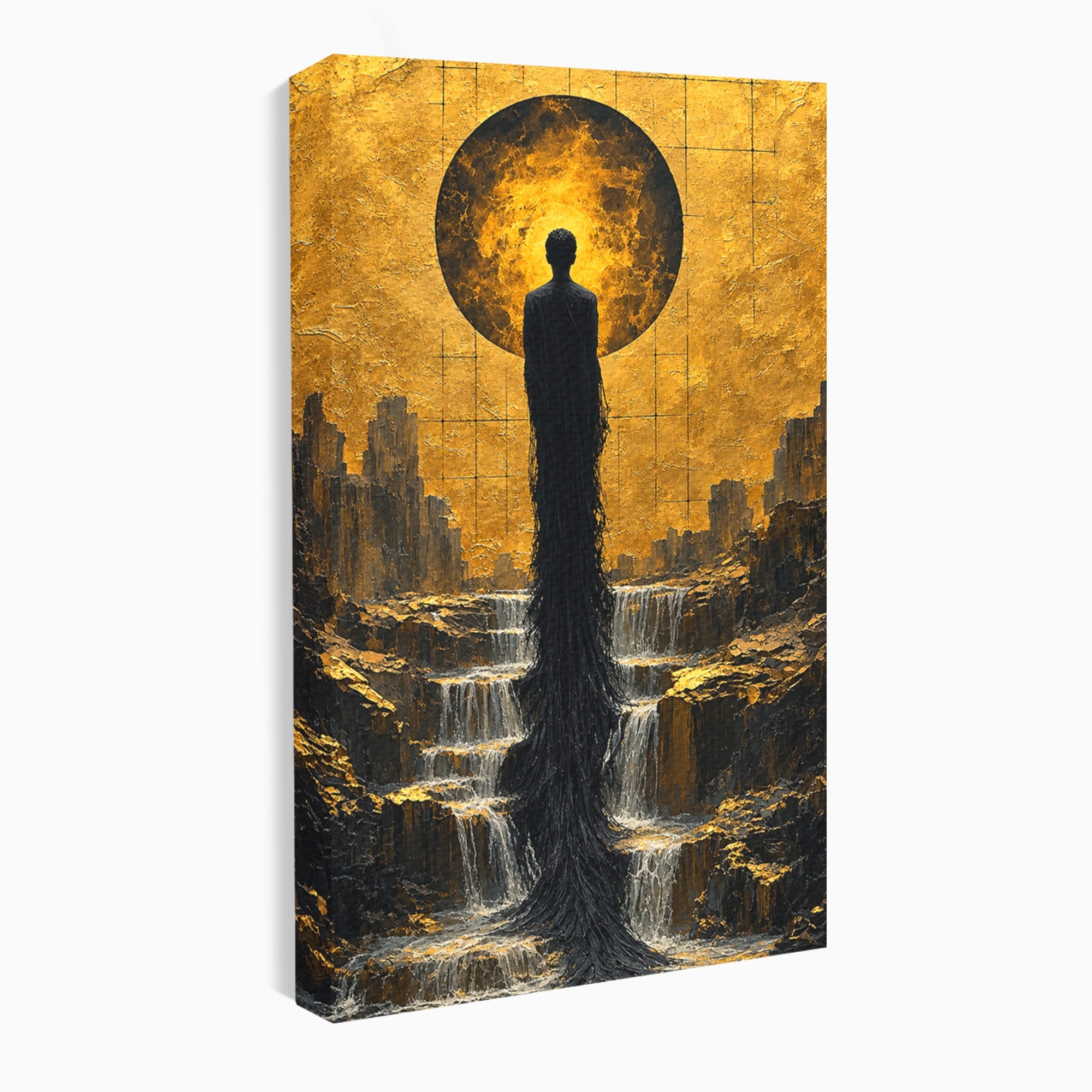 Tablou Canvas Premium LuxCanva® U1032, Silueta Mistica, Apus, Mistic, Cascada, Silueta, Living, Culori Vibrante