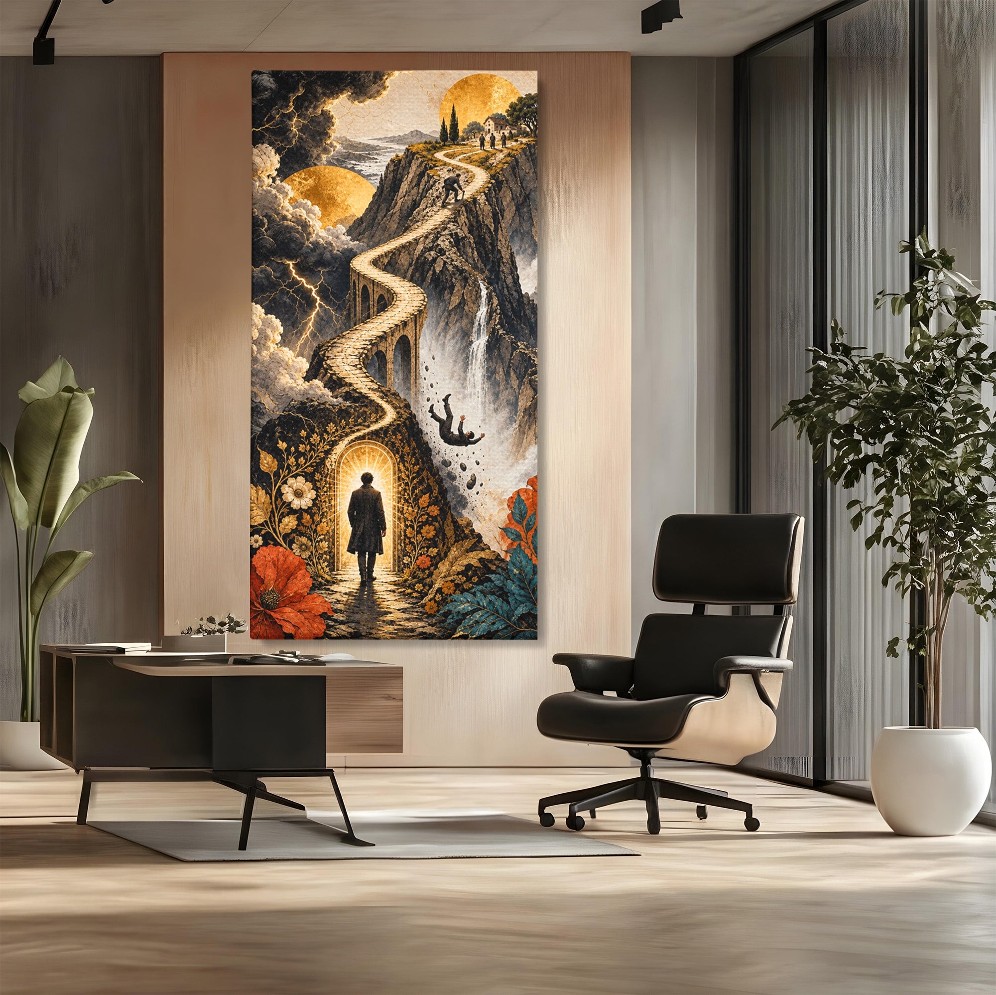 Tablou Canvas Premium LuxCanva® U1035, Drumul Spre Necunoscut, Peisaj, Pod, Calatorie, Fantezie, Living, Mister, Culori Vibrante