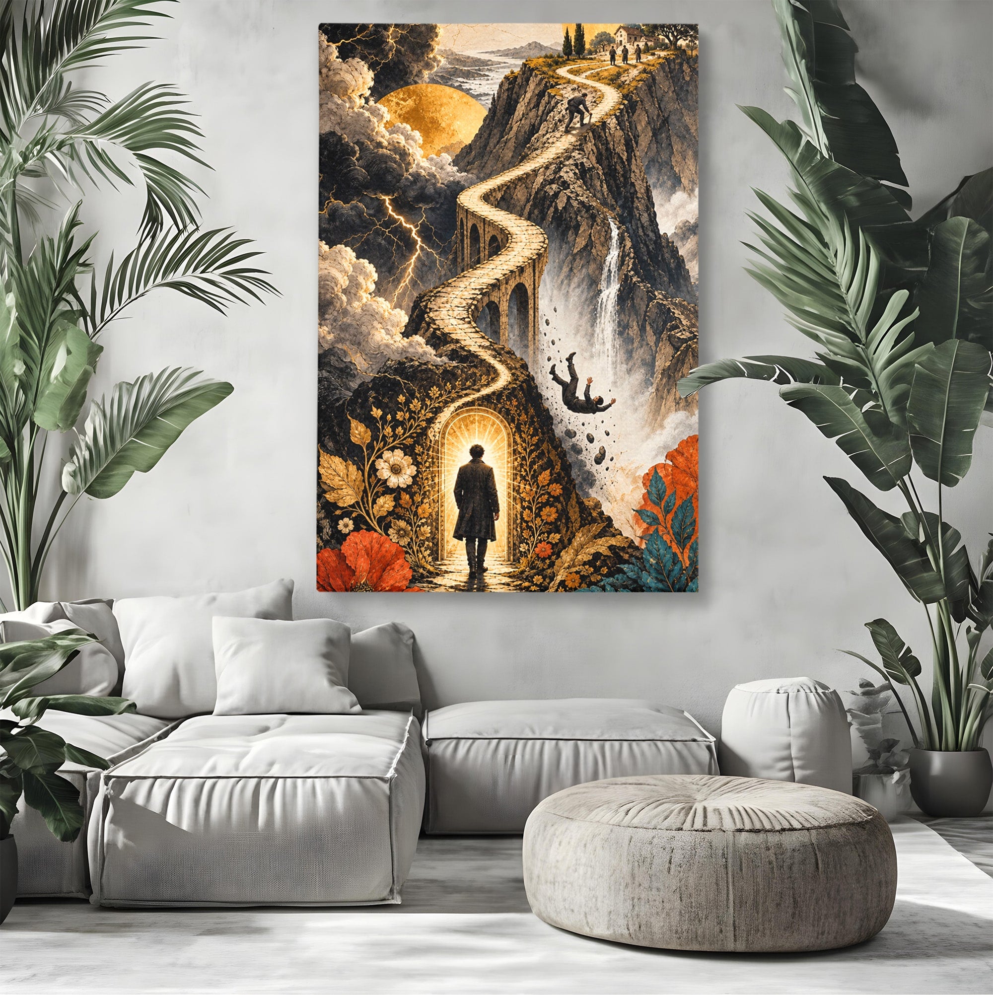 Tablou Canvas Premium LuxCanva® U1035, Drumul Spre Necunoscut, Peisaj, Pod, Calatorie, Fantezie, Living, Mister, Culori Vibrante