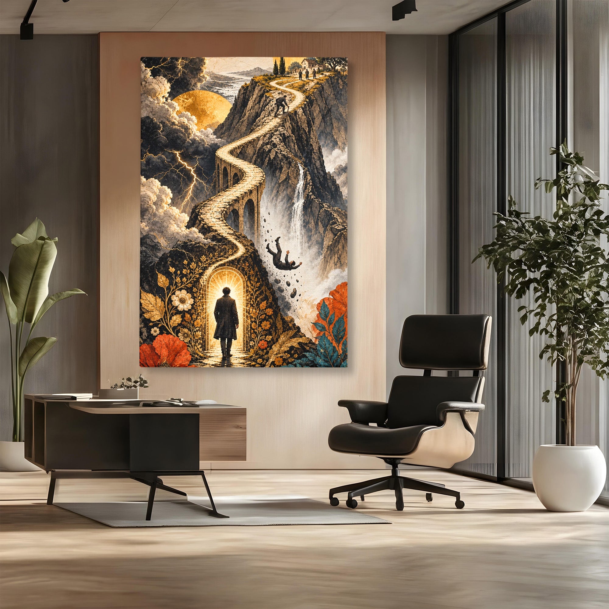 Tablou Canvas Premium LuxCanva® U1035, Drumul Spre Necunoscut, Peisaj, Pod, Calatorie, Fantezie, Living, Mister, Culori Vibrante