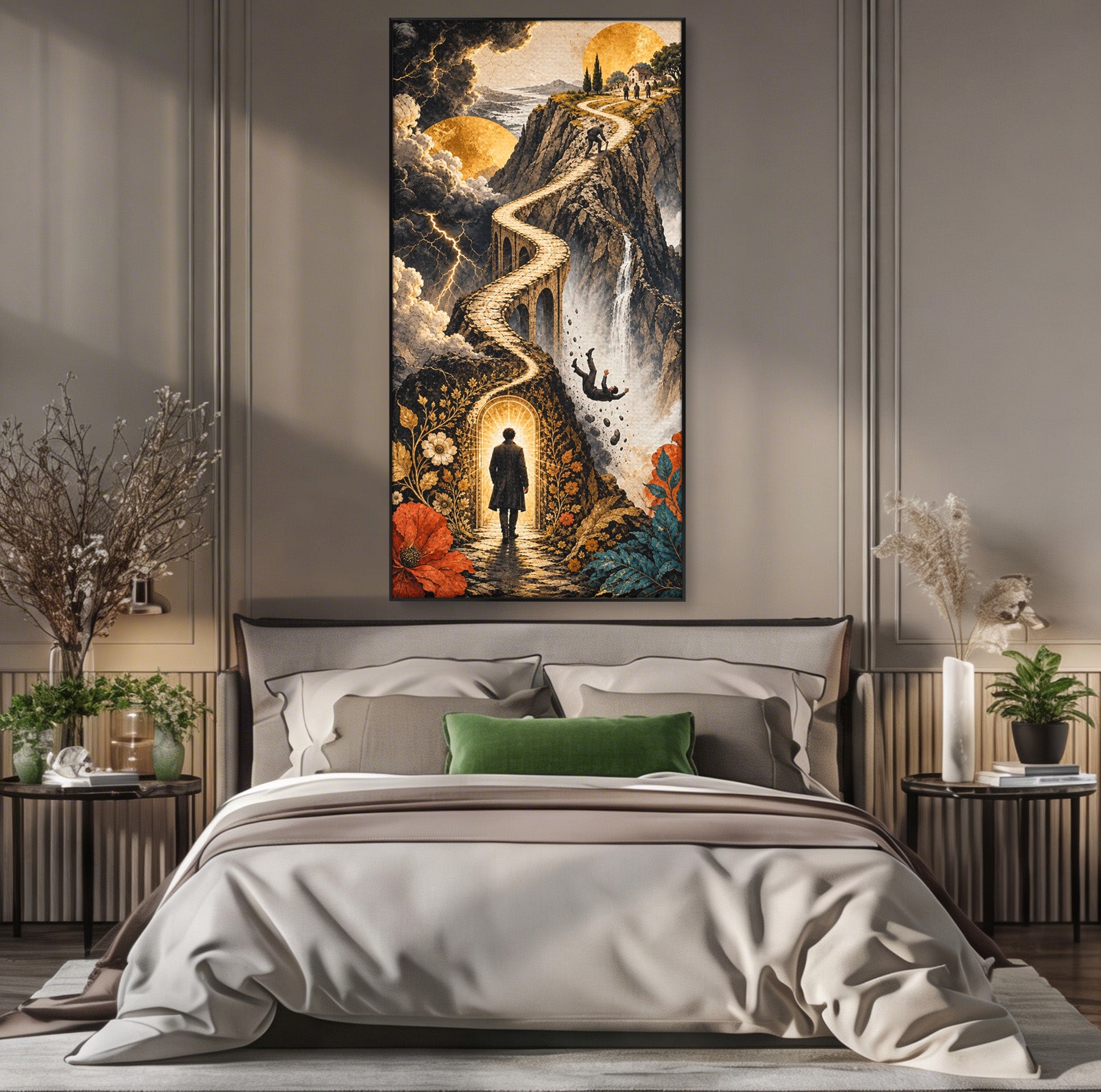 Tablou Canvas Premium LuxCanva® U1035, Drumul Spre Necunoscut, Peisaj, Pod, Calatorie, Fantezie, Living, Mister, Culori Vibrante