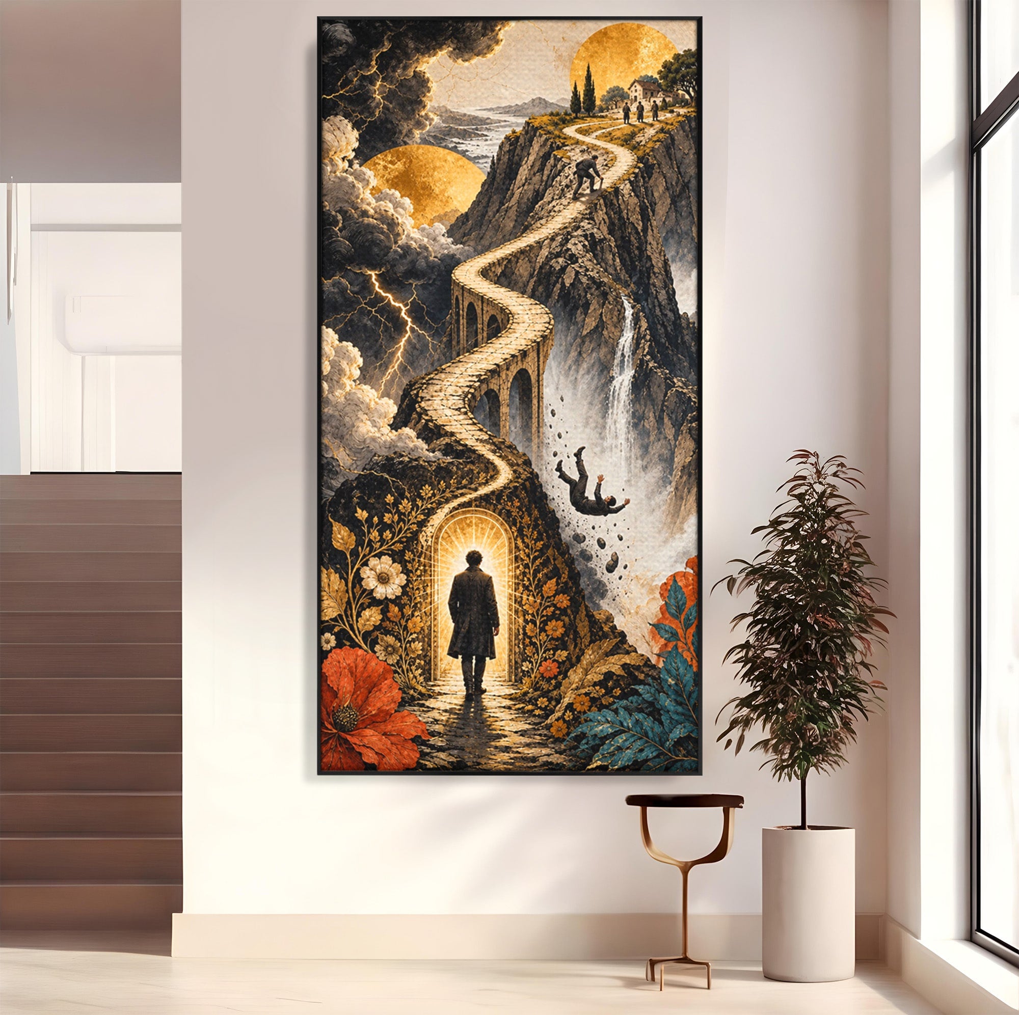 Tablou Canvas Premium LuxCanva® U1035, Drumul Spre Necunoscut, Peisaj, Pod, Calatorie, Fantezie, Living, Mister, Culori Vibrante