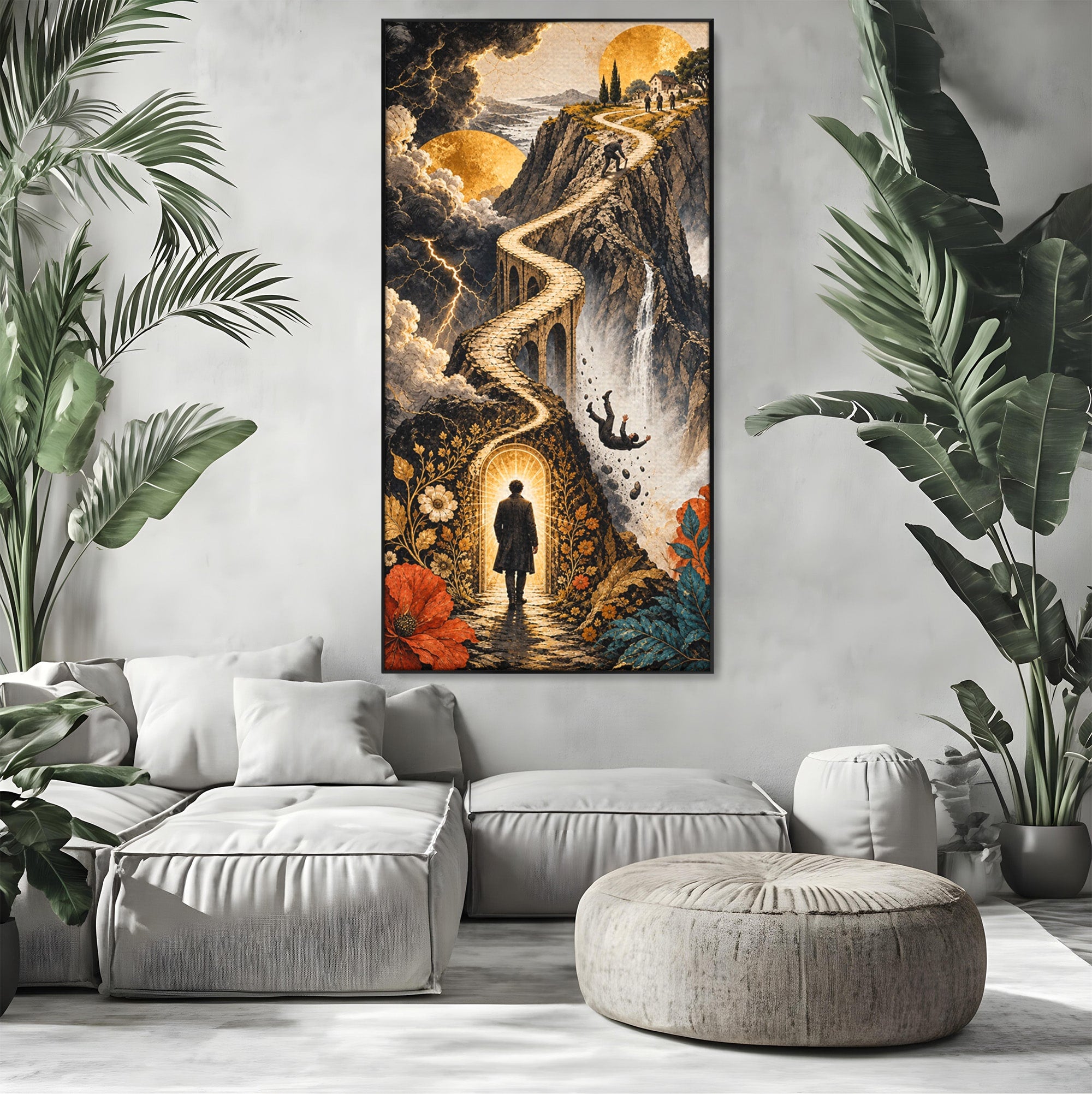 Tablou Canvas Premium LuxCanva® U1035, Drumul Spre Necunoscut, Peisaj, Pod, Calatorie, Fantezie, Living, Mister, Culori Vibrante