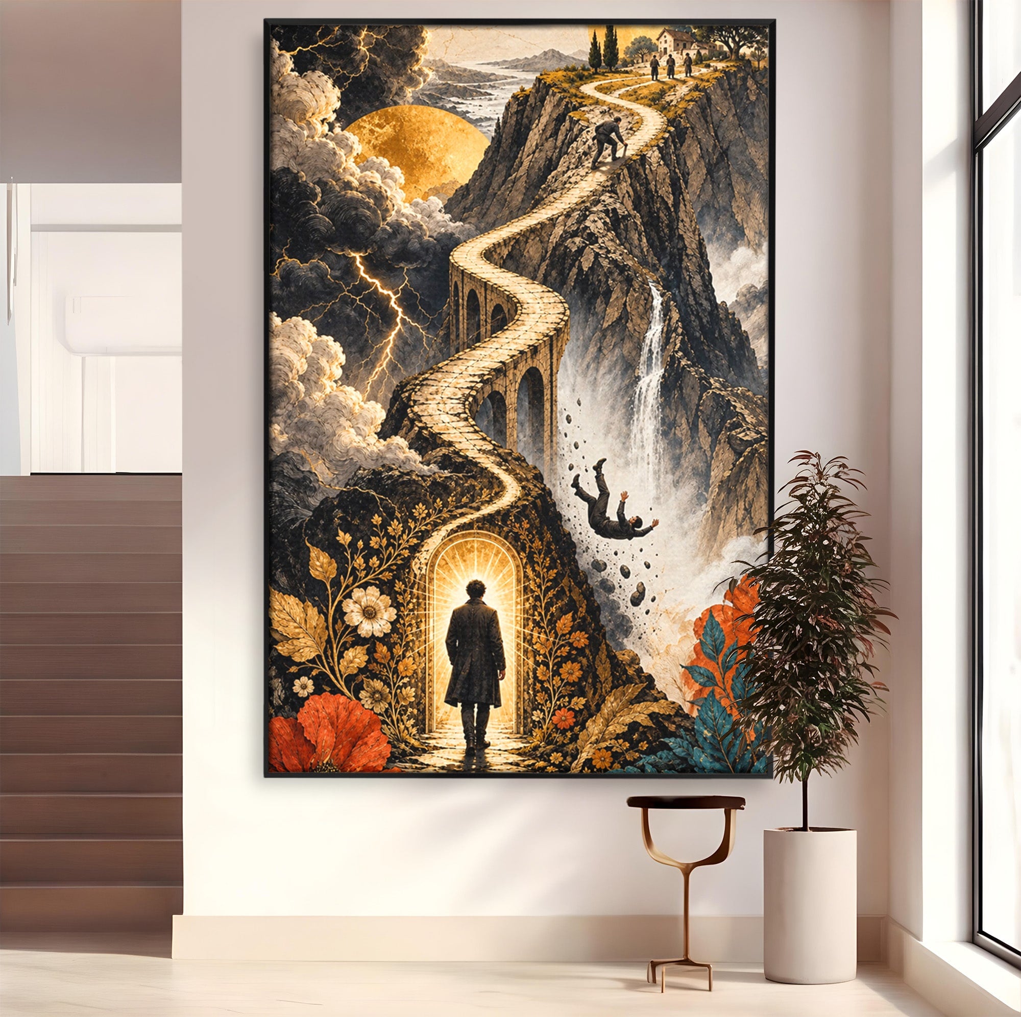 Tablou Canvas Premium LuxCanva® U1035, Drumul Spre Necunoscut, Peisaj, Pod, Calatorie, Fantezie, Living, Mister, Culori Vibrante
