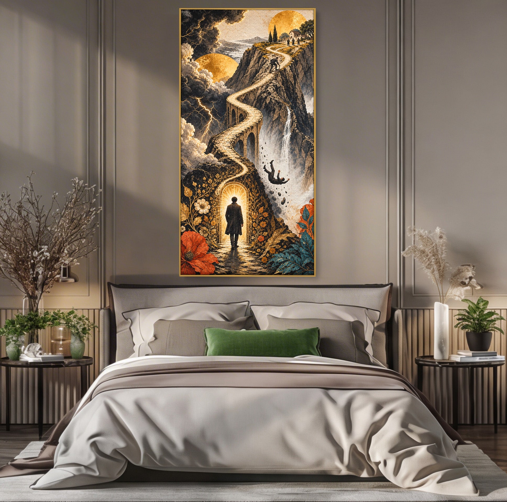 Tablou Canvas Premium LuxCanva® U1035, Drumul Spre Necunoscut, Peisaj, Pod, Calatorie, Fantezie, Living, Mister, Culori Vibrante