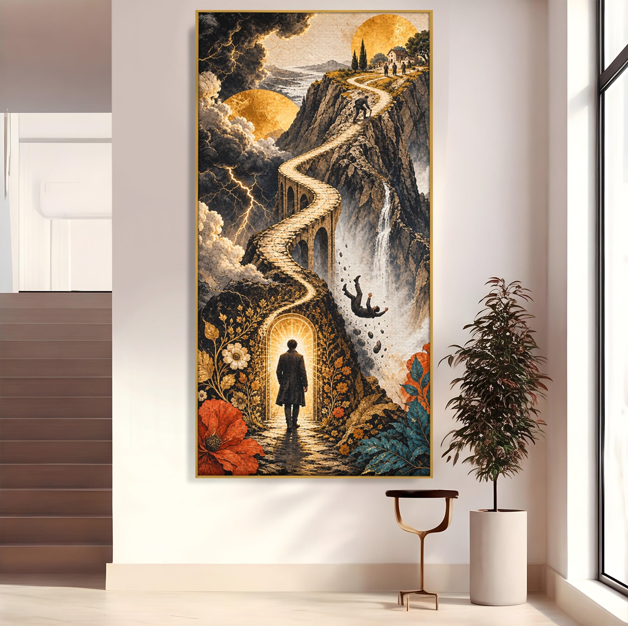 Tablou Canvas Premium LuxCanva® U1035, Drumul Spre Necunoscut, Peisaj, Pod, Calatorie, Fantezie, Living, Mister, Culori Vibrante