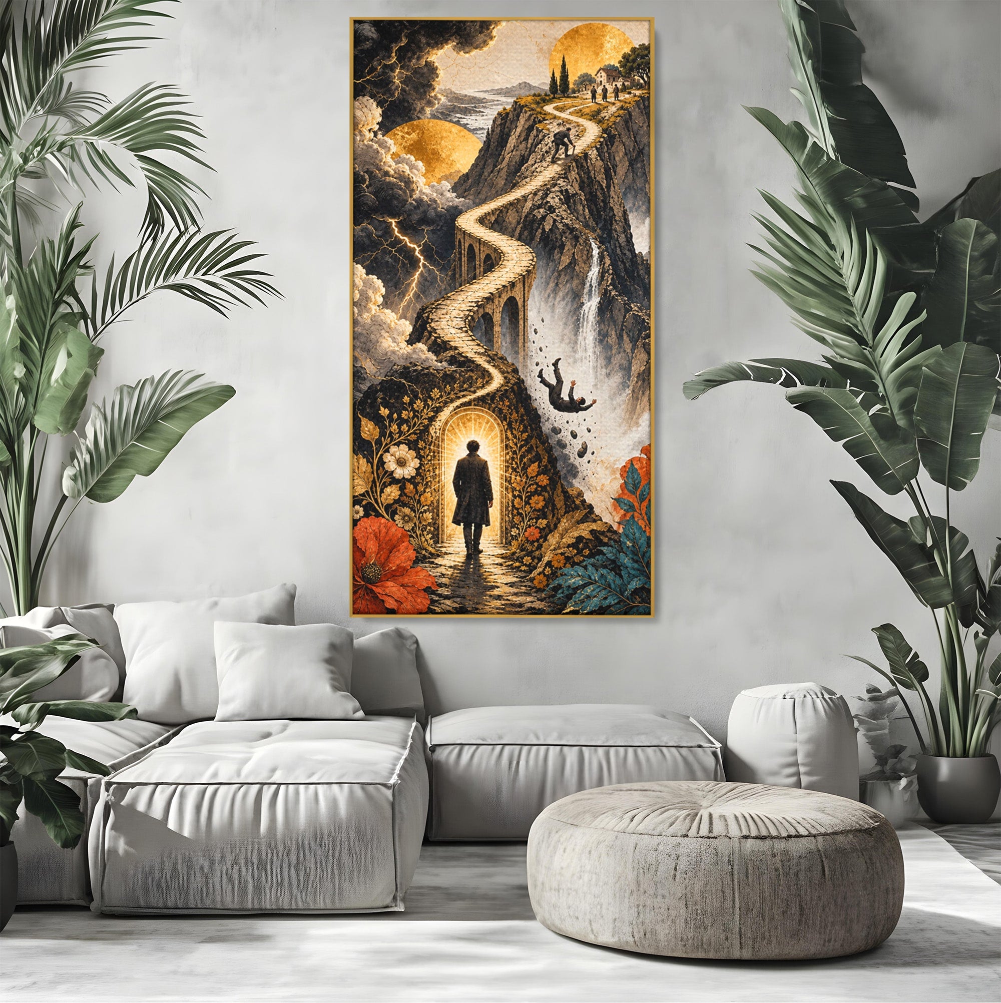 Tablou Canvas Premium LuxCanva® U1035, Drumul Spre Necunoscut, Peisaj, Pod, Calatorie, Fantezie, Living, Mister, Culori Vibrante