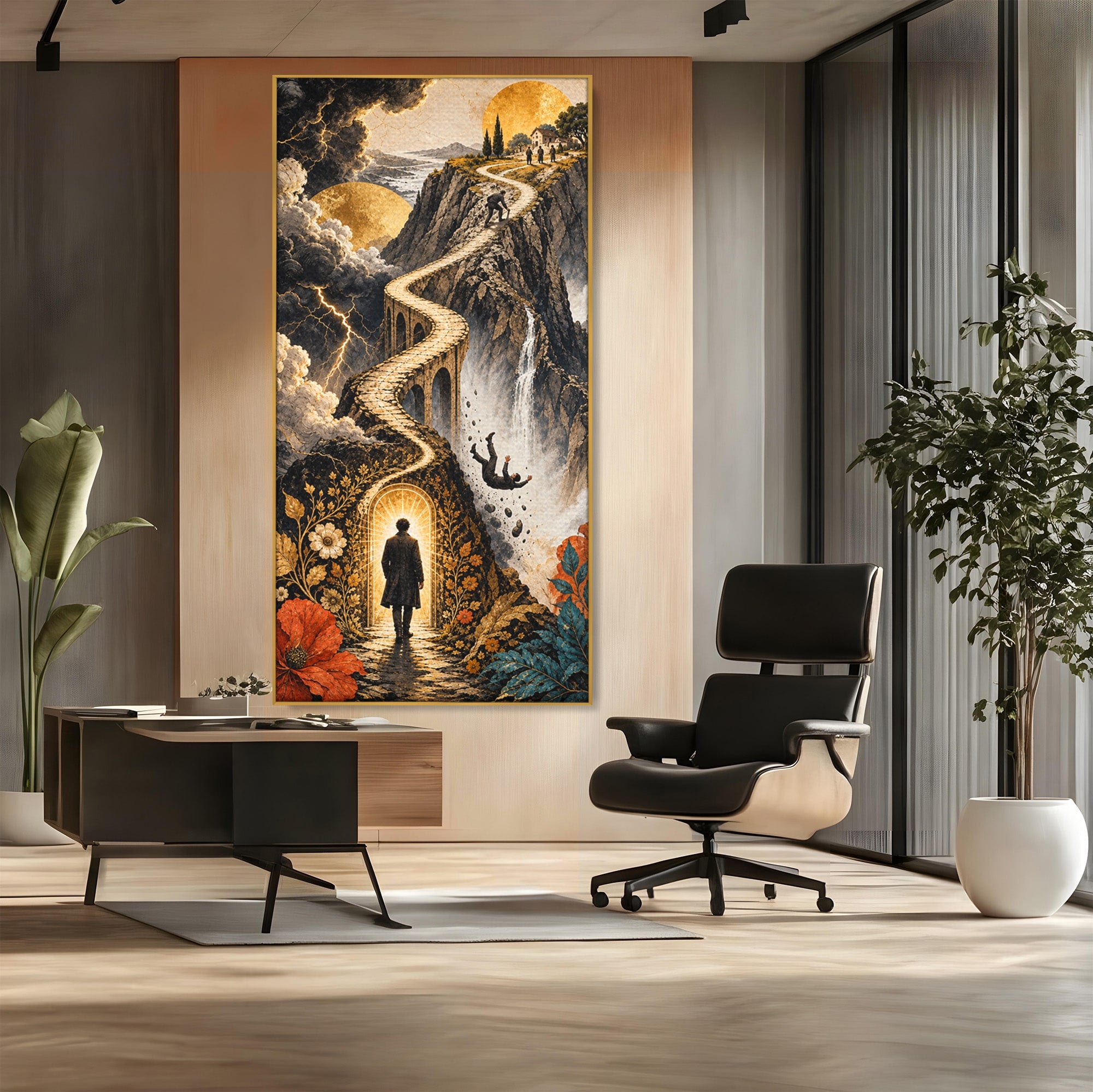 Tablou Canvas Premium LuxCanva® U1035, Drumul Spre Necunoscut, Peisaj, Pod, Calatorie, Fantezie, Living, Mister, Culori Vibrante