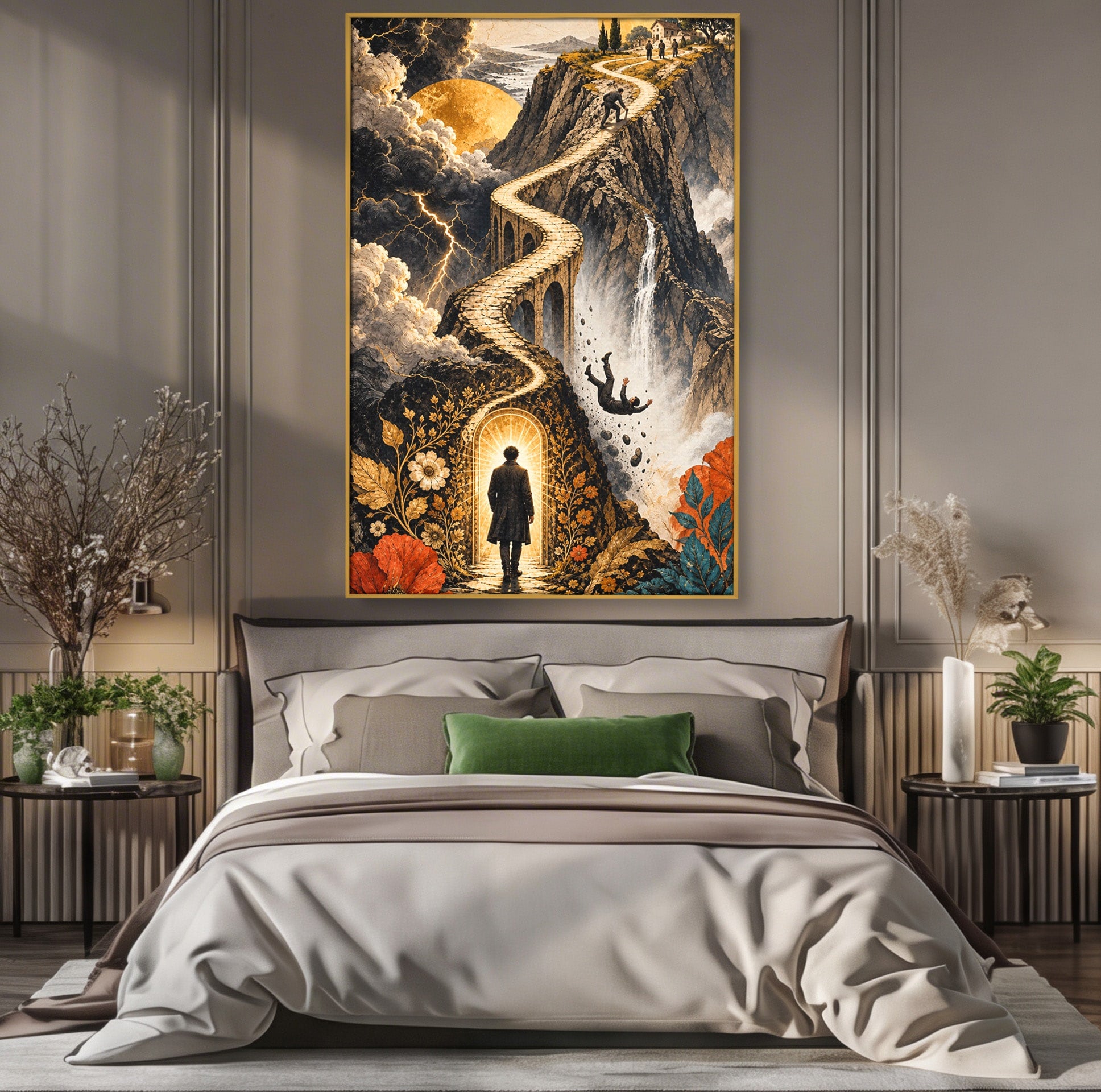Tablou Canvas Premium LuxCanva® U1035, Drumul Spre Necunoscut, Peisaj, Pod, Calatorie, Fantezie, Living, Mister, Culori Vibrante
