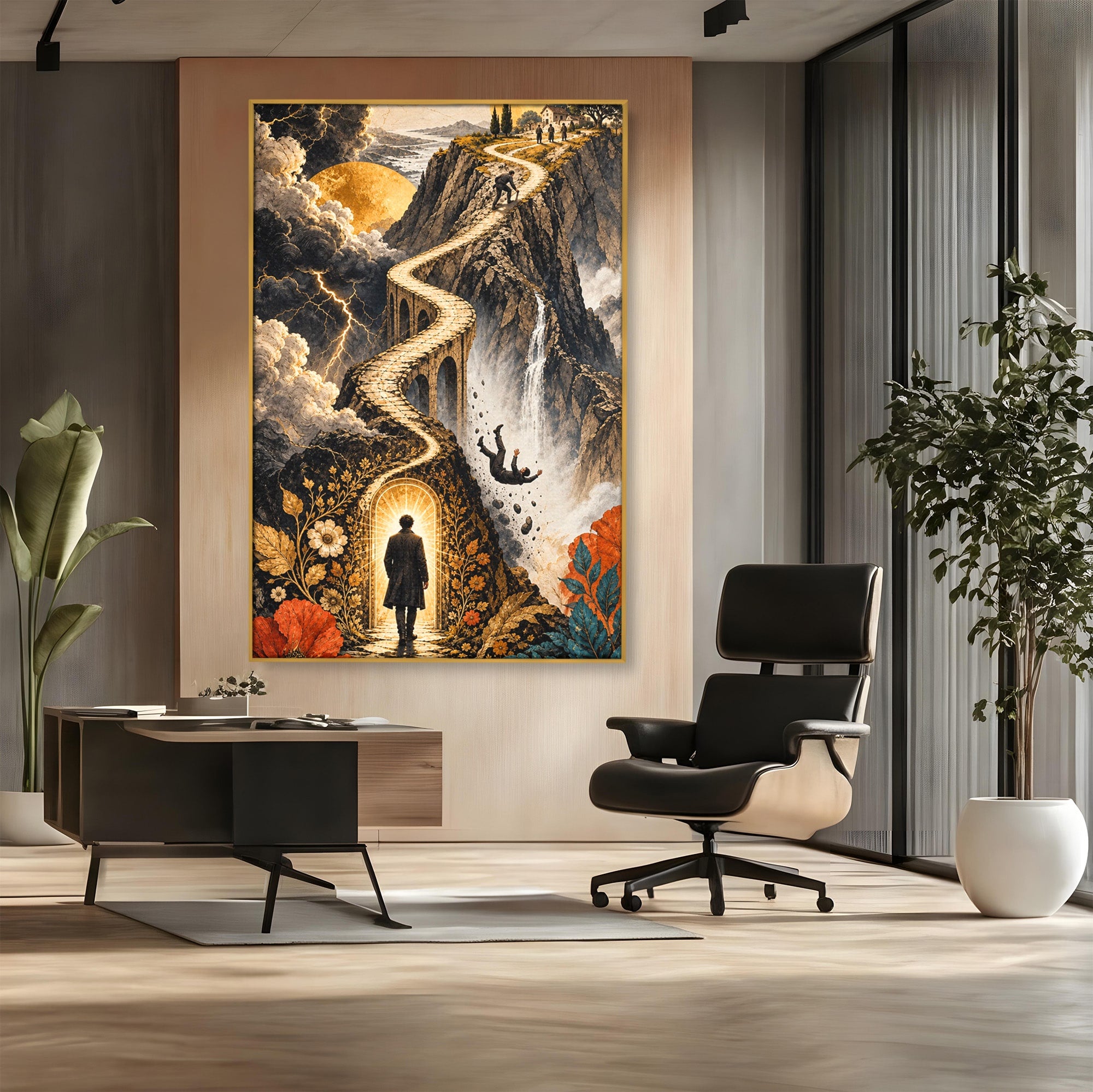 Tablou Canvas Premium LuxCanva® U1035, Drumul Spre Necunoscut, Peisaj, Pod, Calatorie, Fantezie, Living, Mister, Culori Vibrante