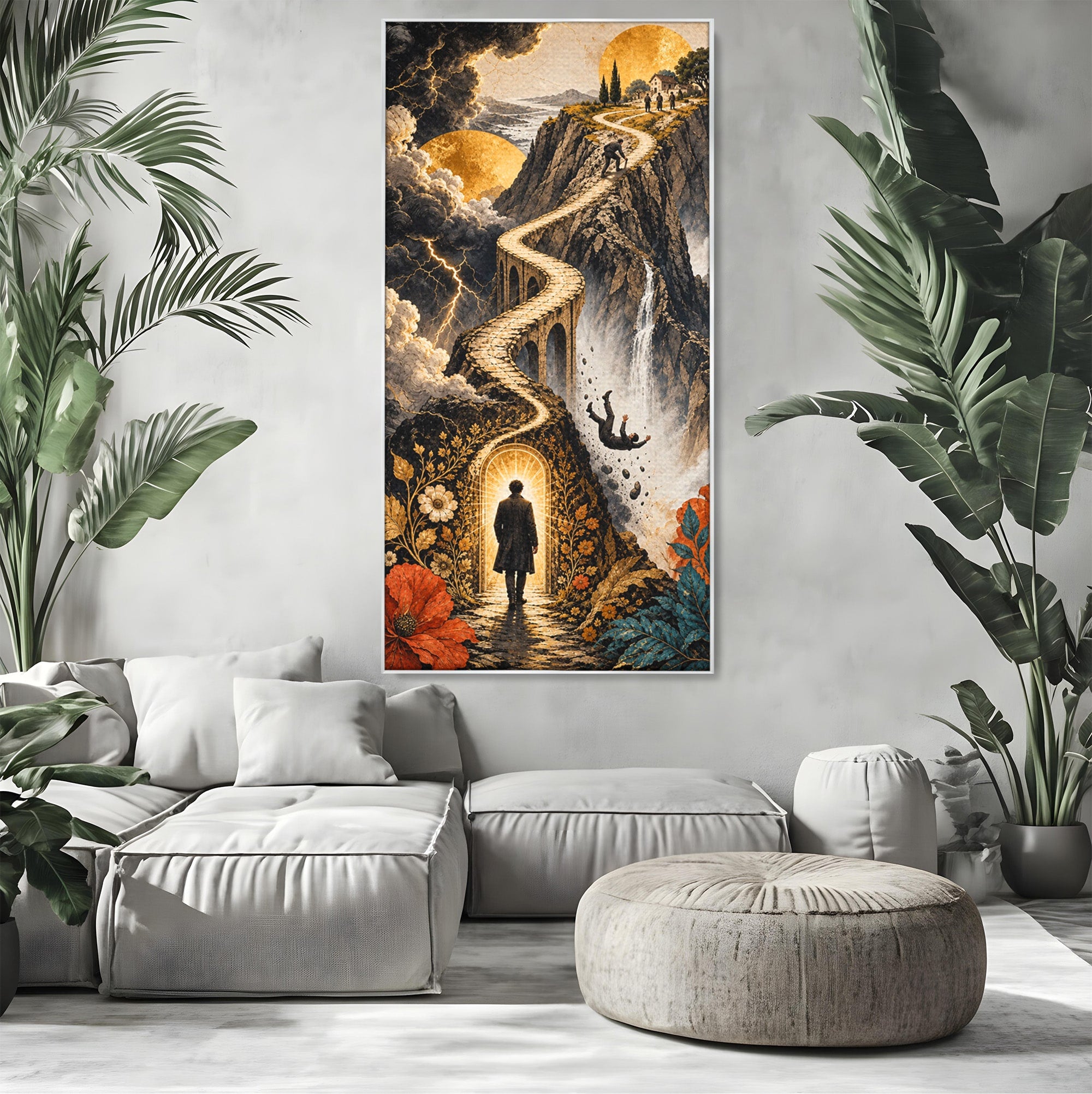 Tablou Canvas Premium LuxCanva® U1035, Drumul Spre Necunoscut, Peisaj, Pod, Calatorie, Fantezie, Living, Mister, Culori Vibrante