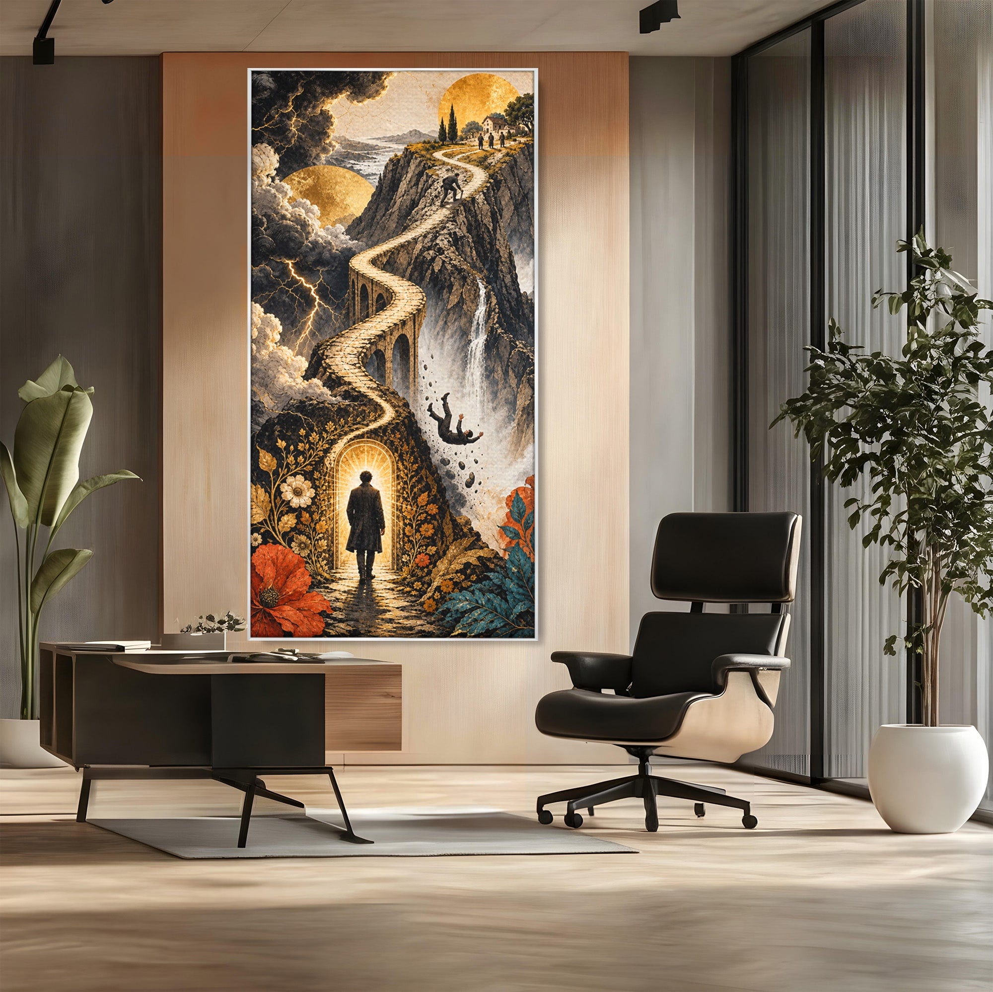 Tablou Canvas Premium LuxCanva® U1035, Drumul Spre Necunoscut, Peisaj, Pod, Calatorie, Fantezie, Living, Mister, Culori Vibrante