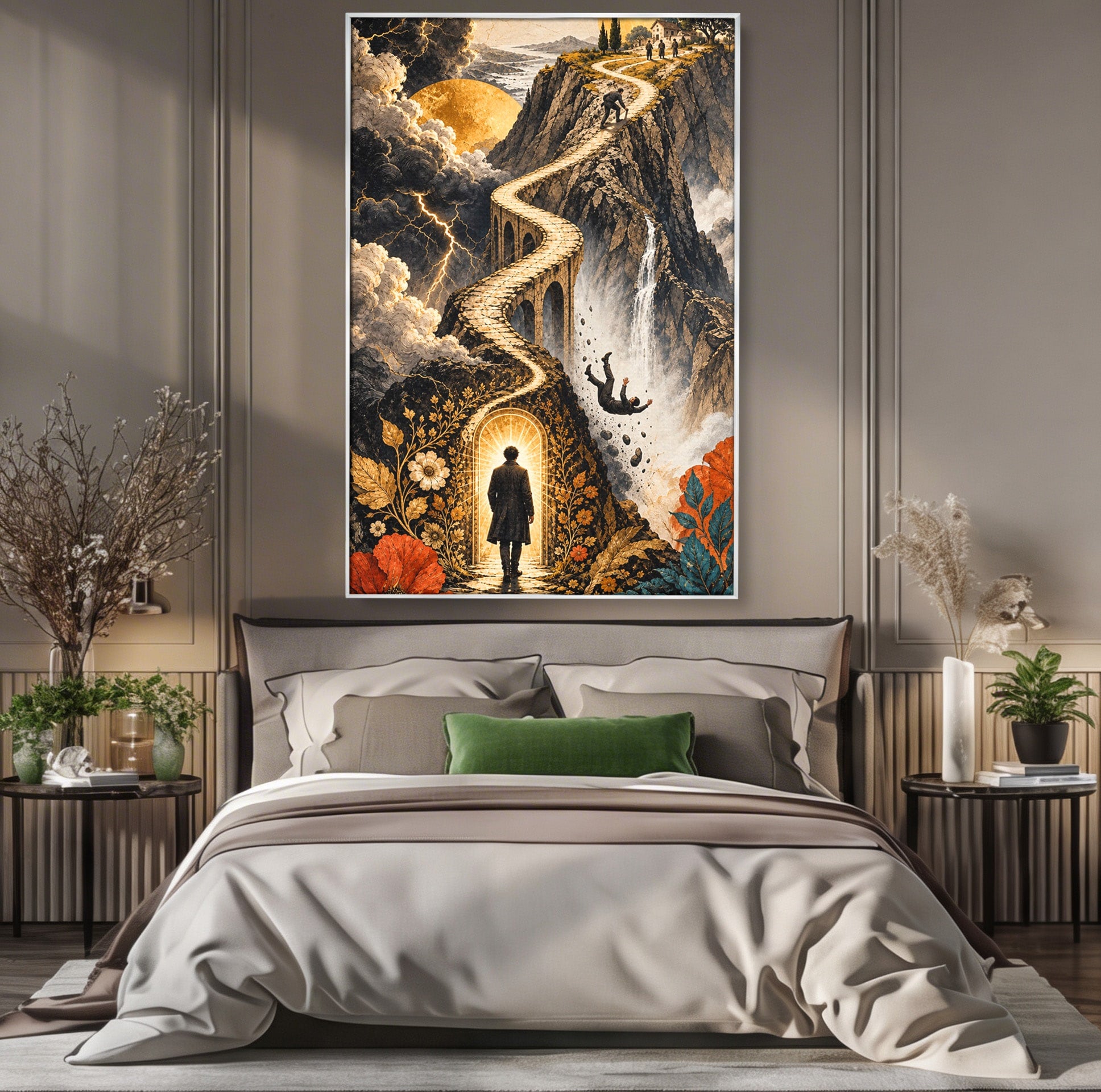 Tablou Canvas Premium LuxCanva® U1035, Drumul Spre Necunoscut, Peisaj, Pod, Calatorie, Fantezie, Living, Mister, Culori Vibrante