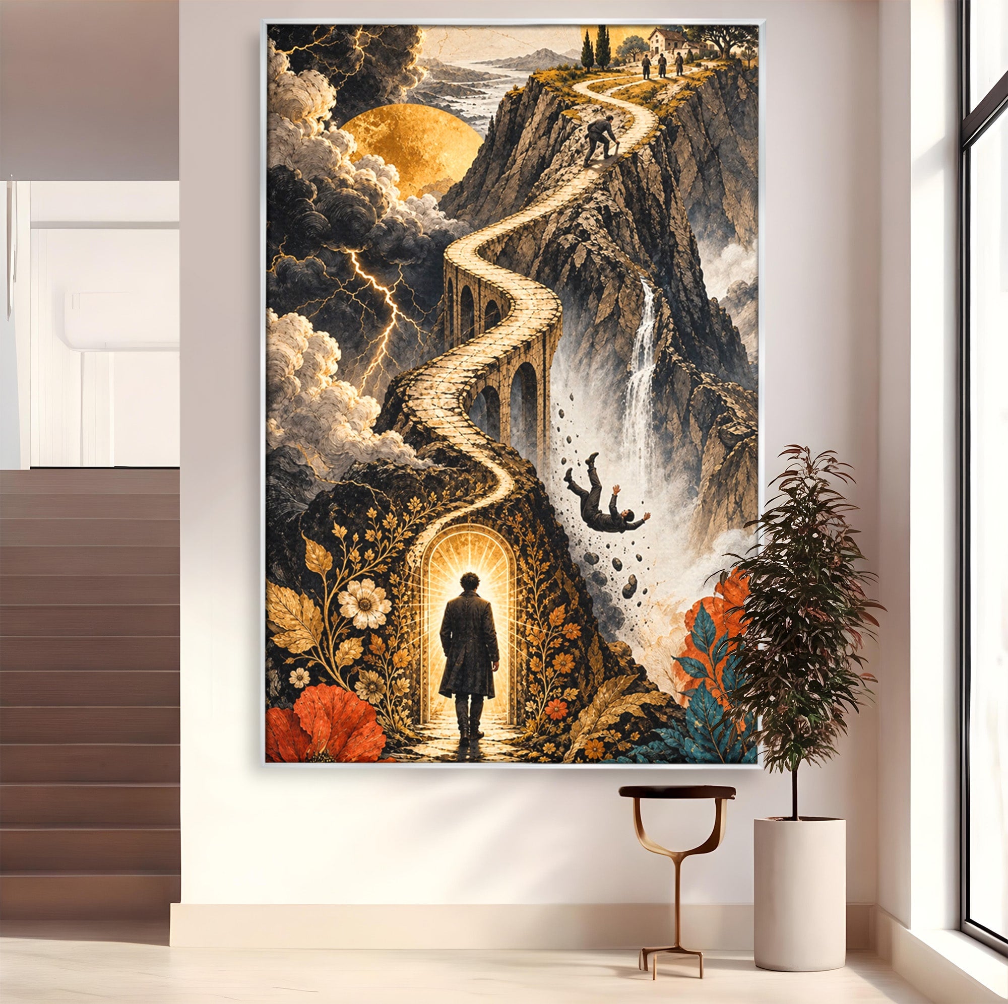 Tablou Canvas Premium LuxCanva® U1035, Drumul Spre Necunoscut, Peisaj, Pod, Calatorie, Fantezie, Living, Mister, Culori Vibrante