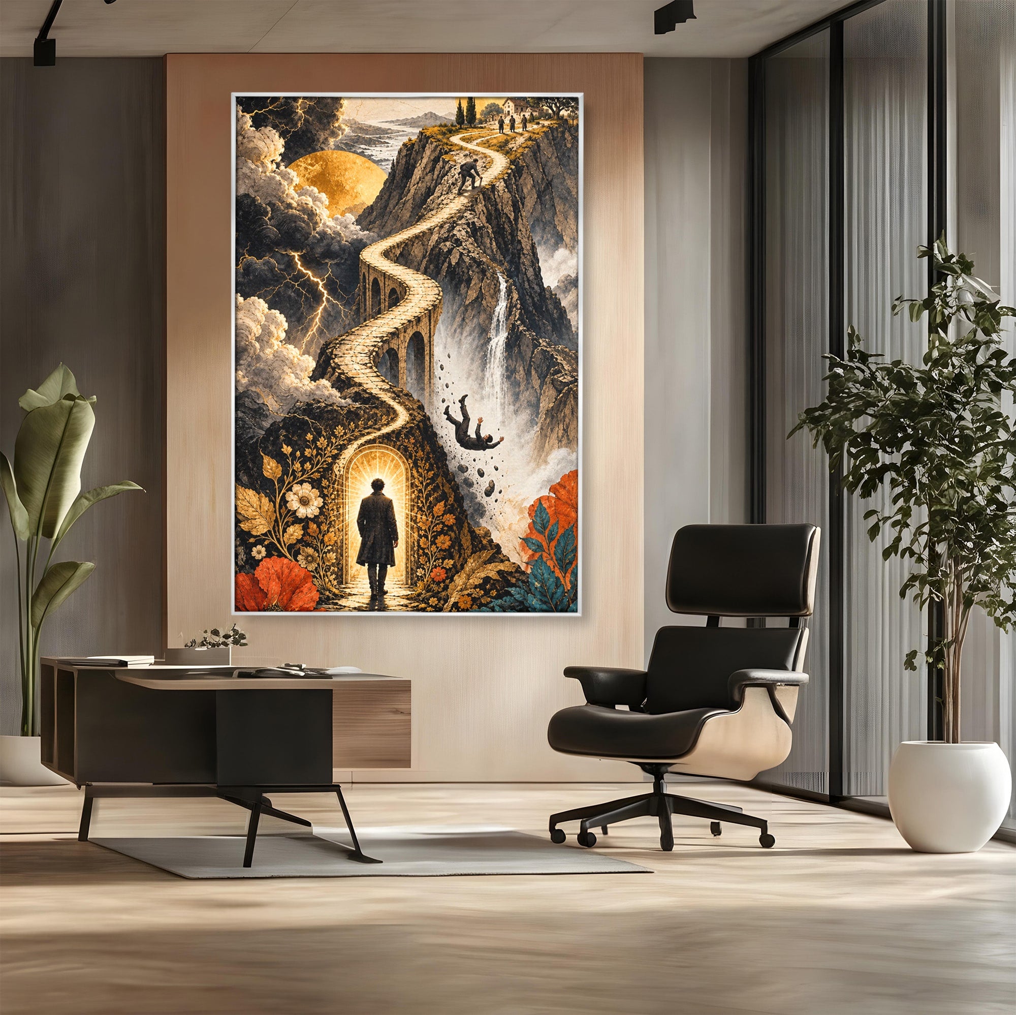 Tablou Canvas Premium LuxCanva® U1035, Drumul Spre Necunoscut, Peisaj, Pod, Calatorie, Fantezie, Living, Mister, Culori Vibrante
