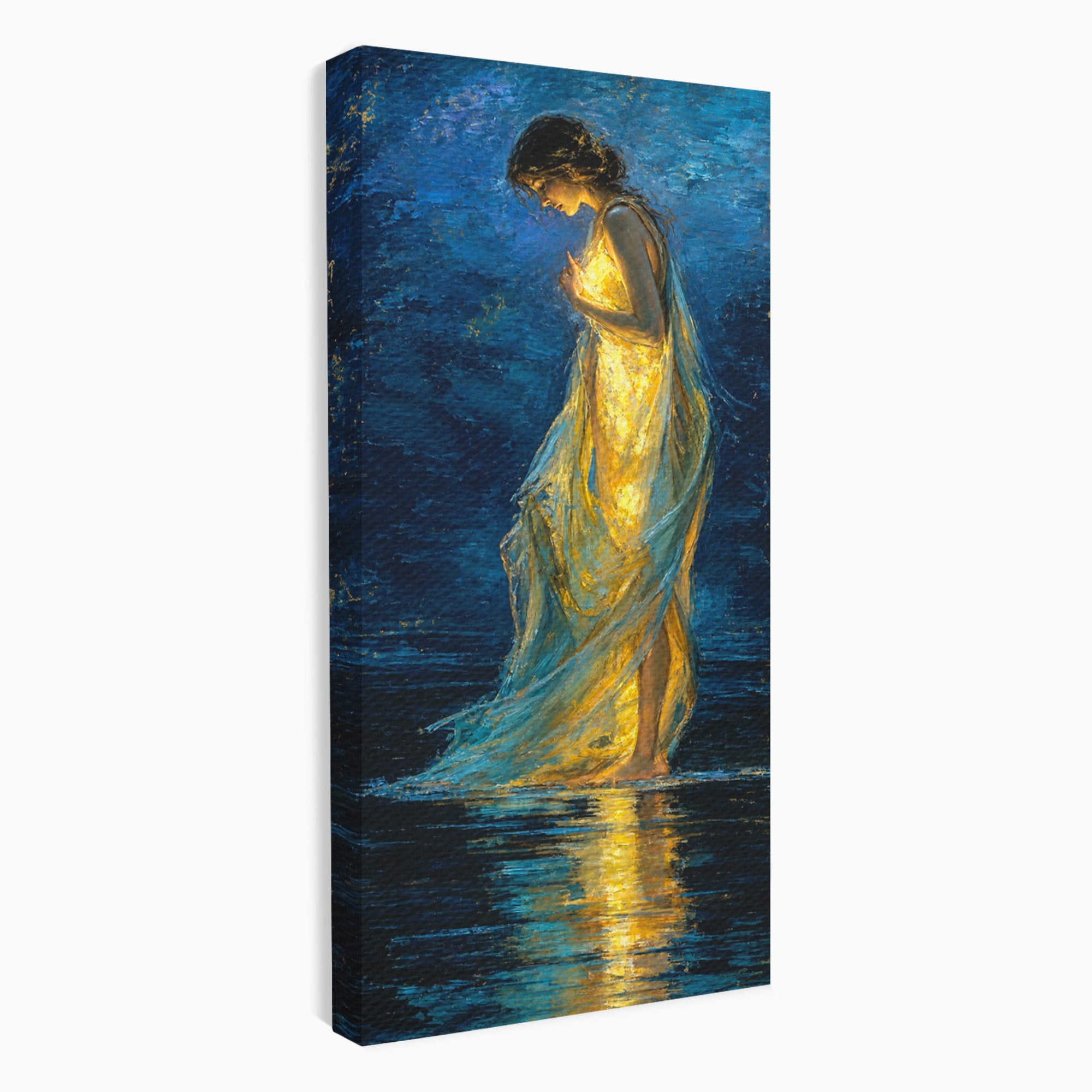 Tablou Canvas Premium LuxCanva® U1036, Fata Luminata, Reflexie, Noapte, Fata, Lumina, Dormitor, Culori Vibrante