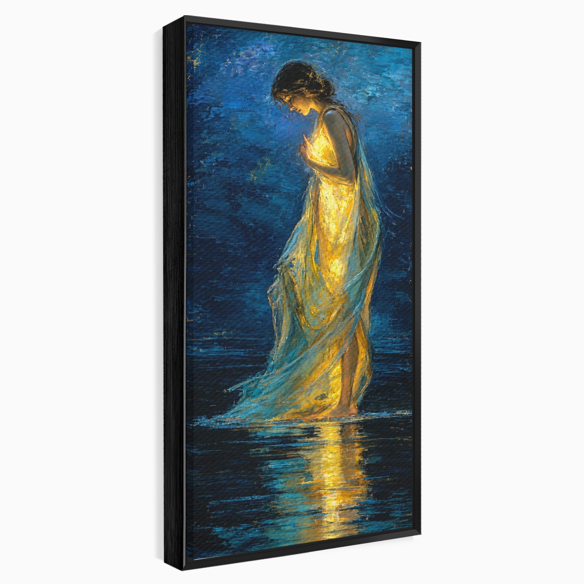 Tablou Canvas Premium LuxCanva® U1036, Fata Luminata, Reflexie, Noapte, Fata, Lumina, Dormitor, Culori Vibrante