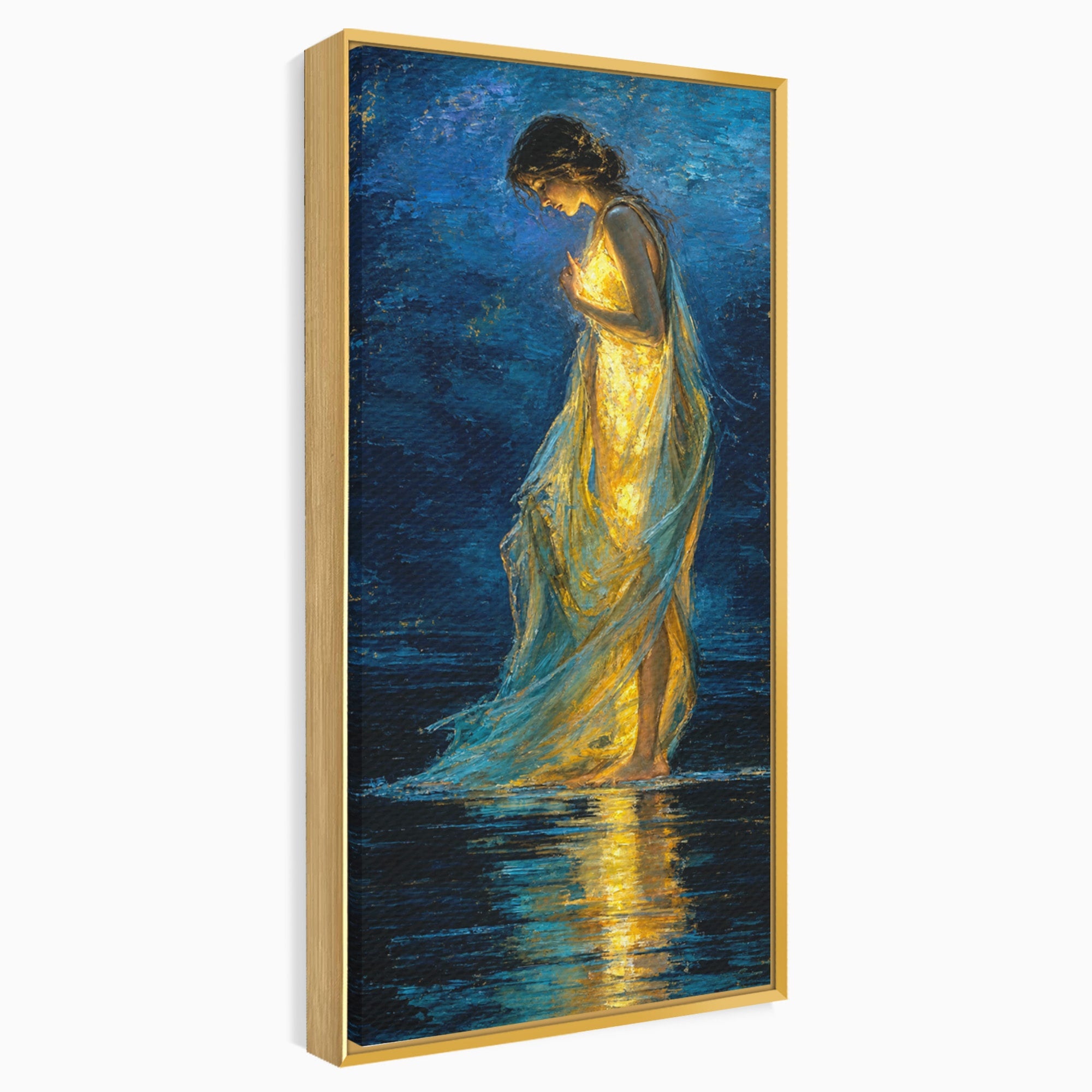 Tablou Canvas Premium LuxCanva® U1036, Fata Luminata, Reflexie, Noapte, Fata, Lumina, Dormitor, Culori Vibrante
