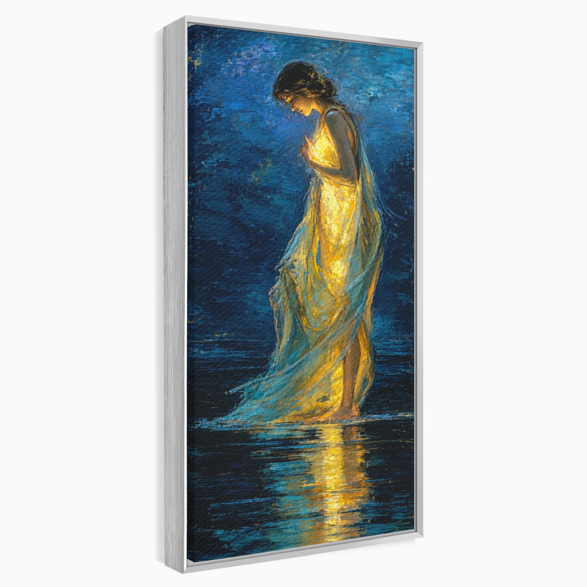 Tablou Canvas Premium LuxCanva® U1036, Fata Luminata, Reflexie, Noapte, Fata, Lumina, Dormitor, Culori Vibrante