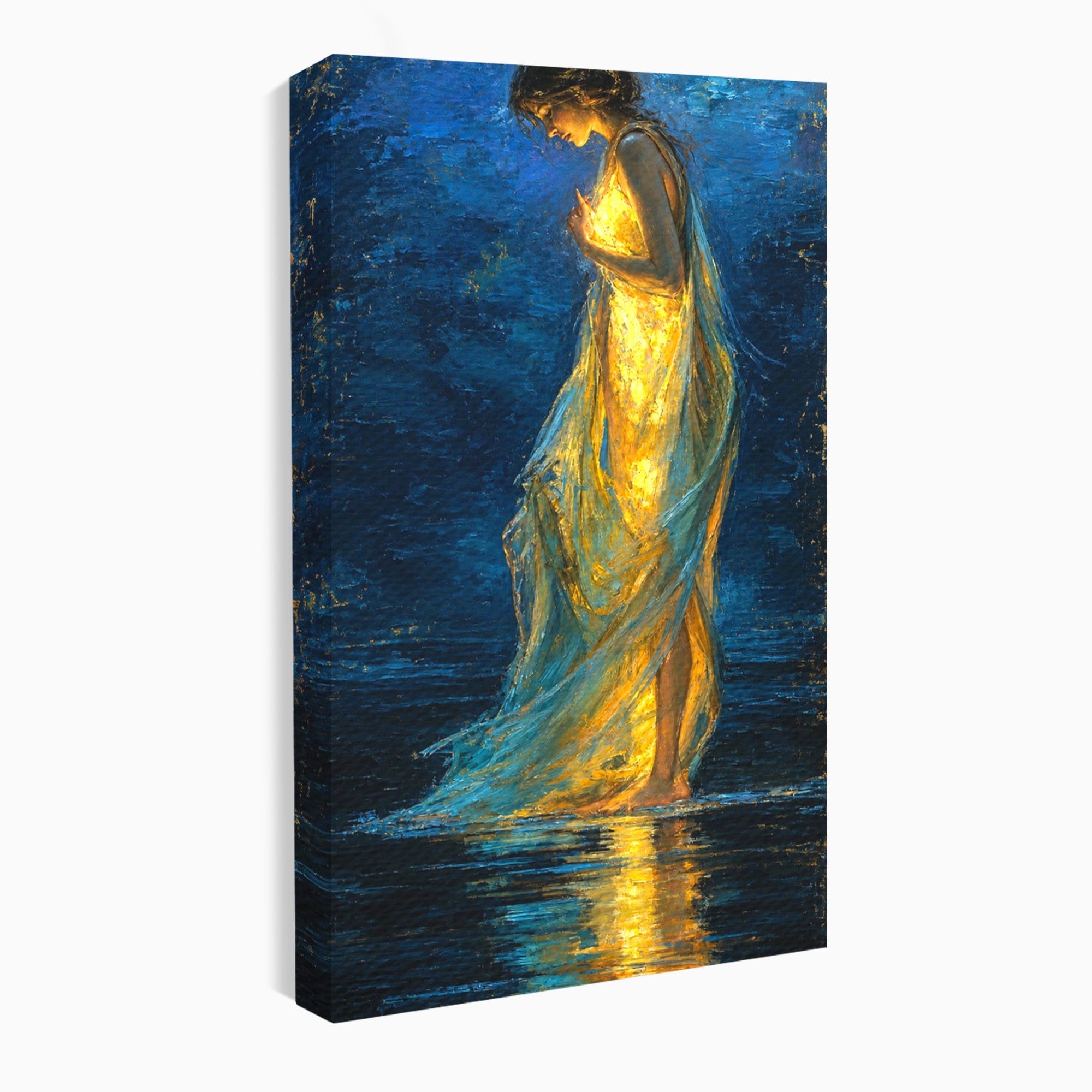 Tablou Canvas Premium LuxCanva® U1036, Fata Luminata, Reflexie, Noapte, Fata, Lumina, Dormitor, Culori Vibrante