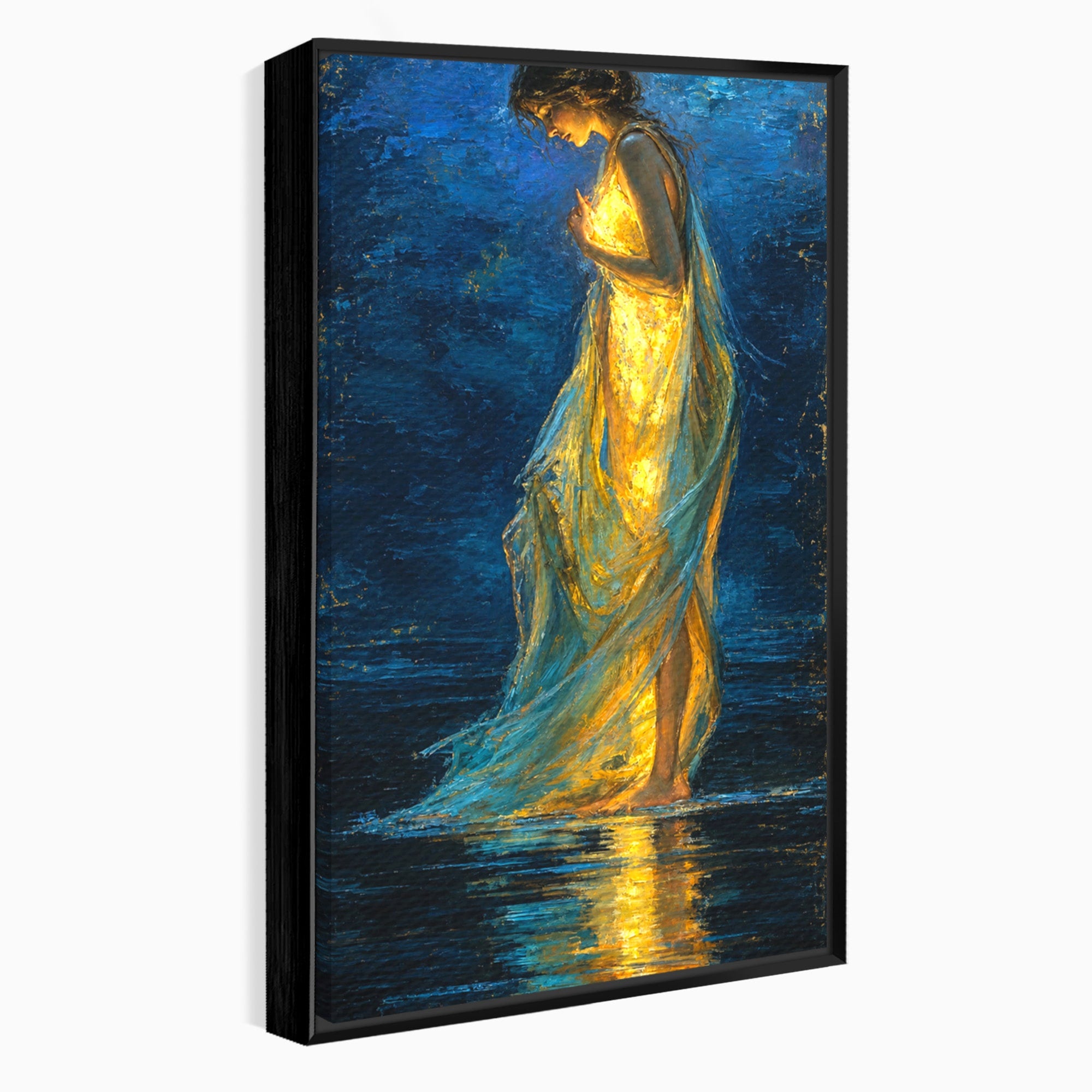 Tablou Canvas Premium LuxCanva® U1036, Fata Luminata, Reflexie, Noapte, Fata, Lumina, Dormitor, Culori Vibrante