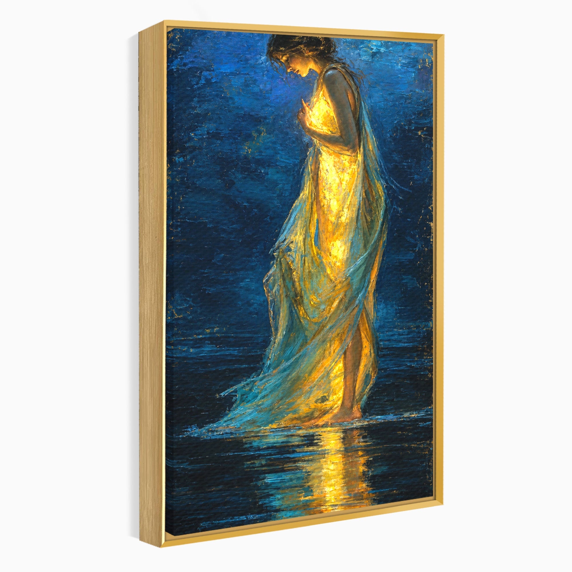 Tablou Canvas Premium LuxCanva® U1036, Fata Luminata, Reflexie, Noapte, Fata, Lumina, Dormitor, Culori Vibrante
