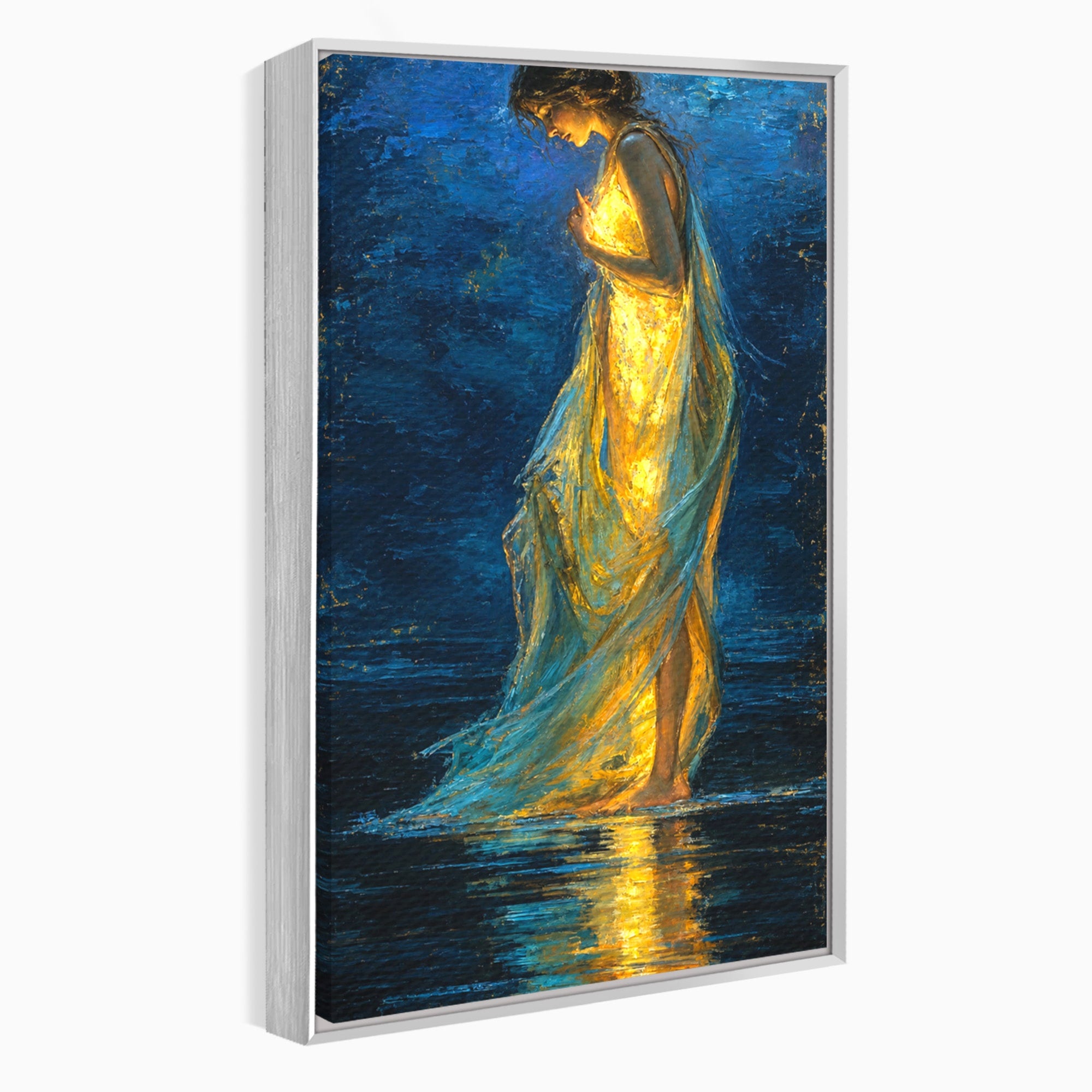Tablou Canvas Premium LuxCanva® U1036, Fata Luminata, Reflexie, Noapte, Fata, Lumina, Dormitor, Culori Vibrante
