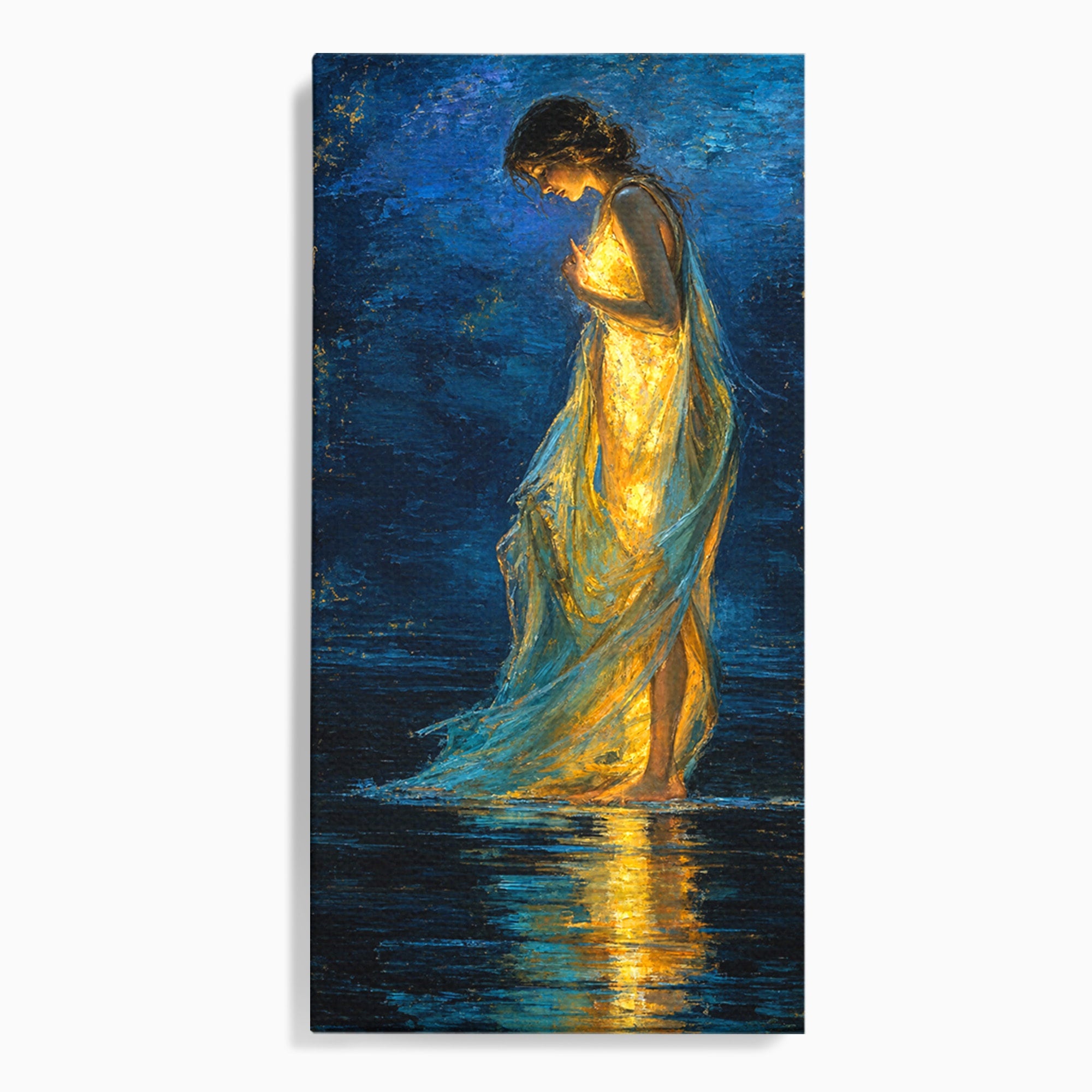Tablou Canvas Premium LuxCanva® U1036, Fata Luminata, Reflexie, Noapte, Fata, Lumina, Dormitor, Culori Vibrante