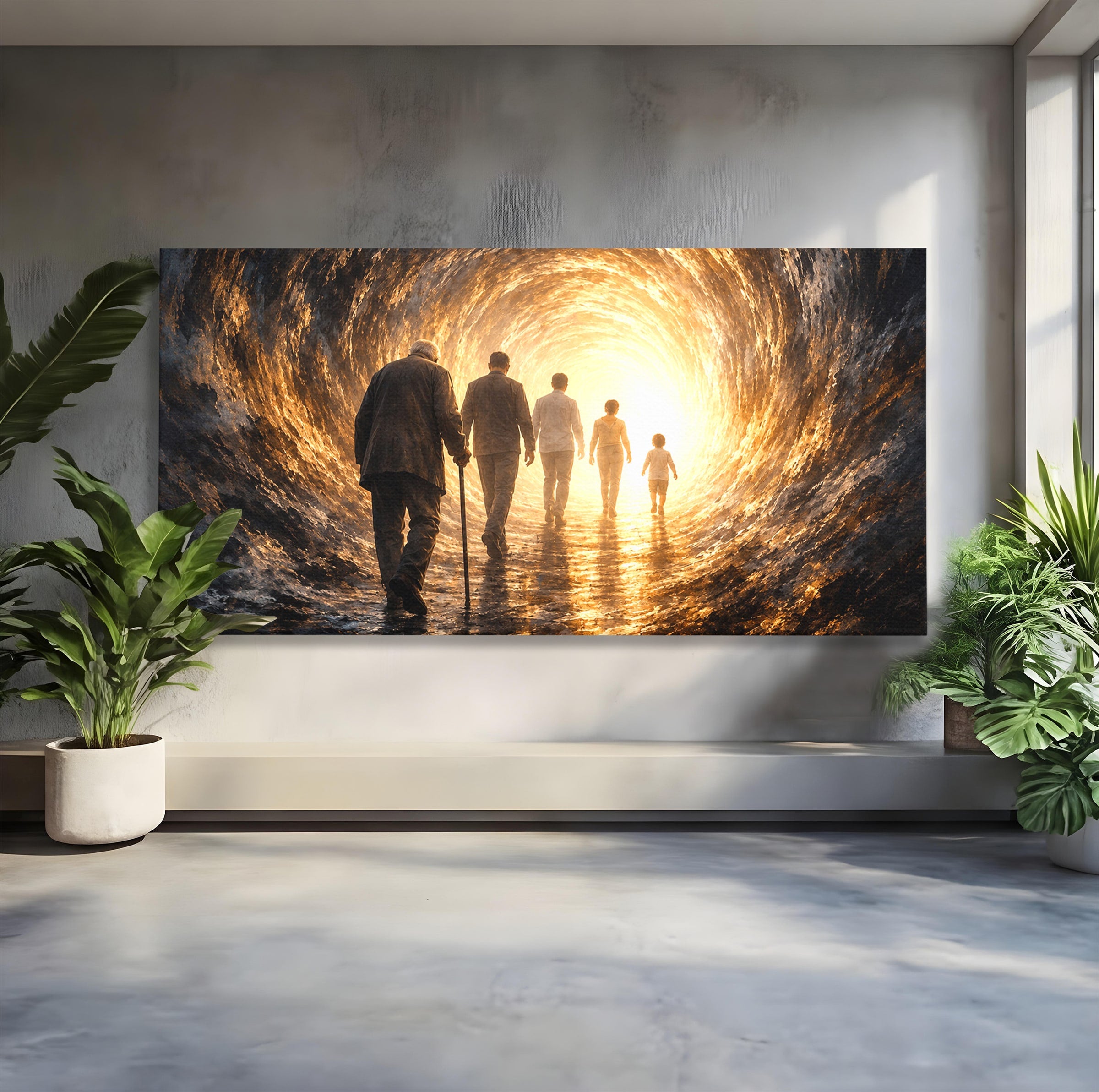 Tablou Canvas Premium LuxCanva® U1038, Calatoria Vietii, Tunel, Lumina, Familie, Viata, Reflectie, Living, Dormitor, Culori Vibrante