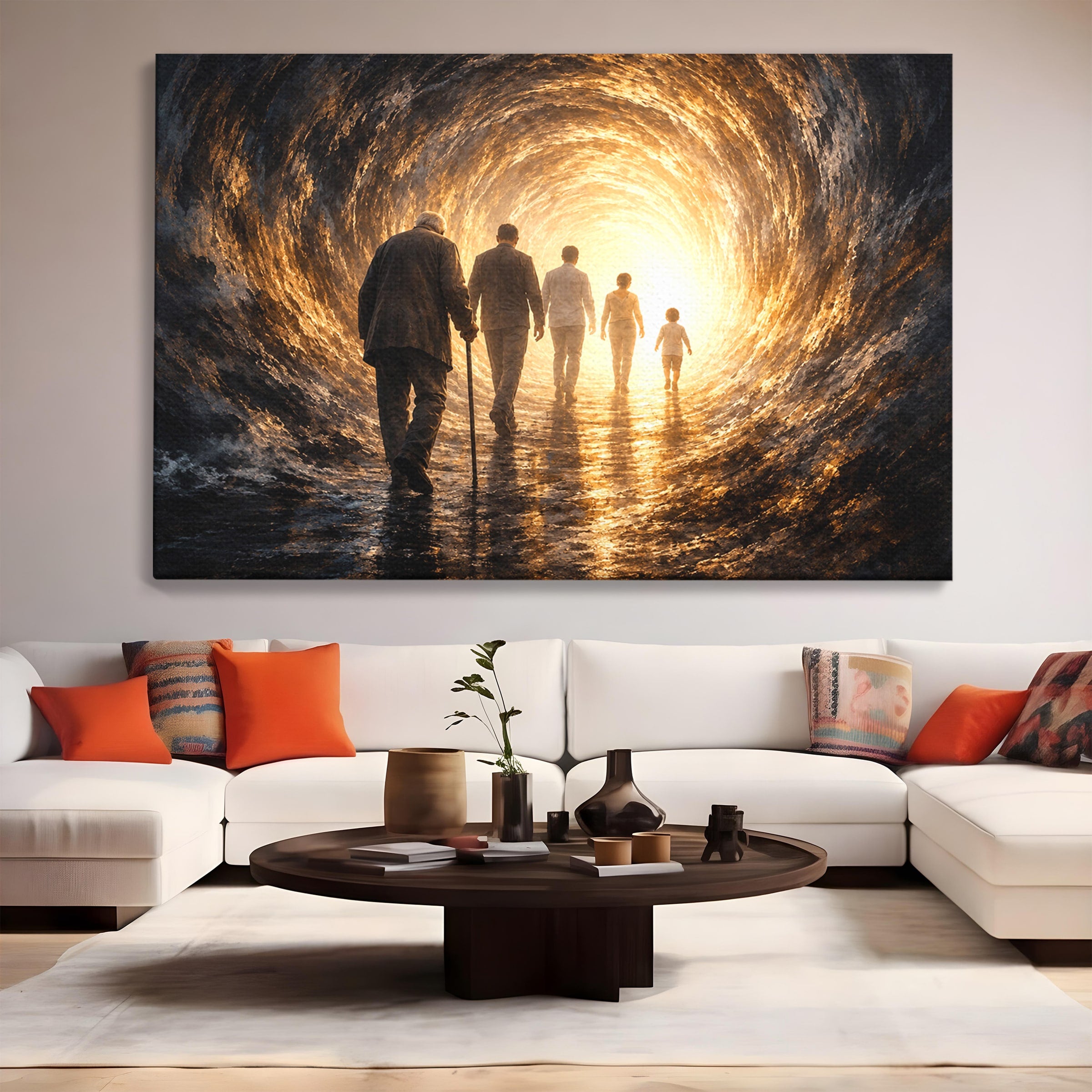 Tablou Canvas Premium LuxCanva® U1038, Calatoria Vietii, Tunel, Lumina, Familie, Viata, Reflectie, Living, Dormitor, Culori Vibrante