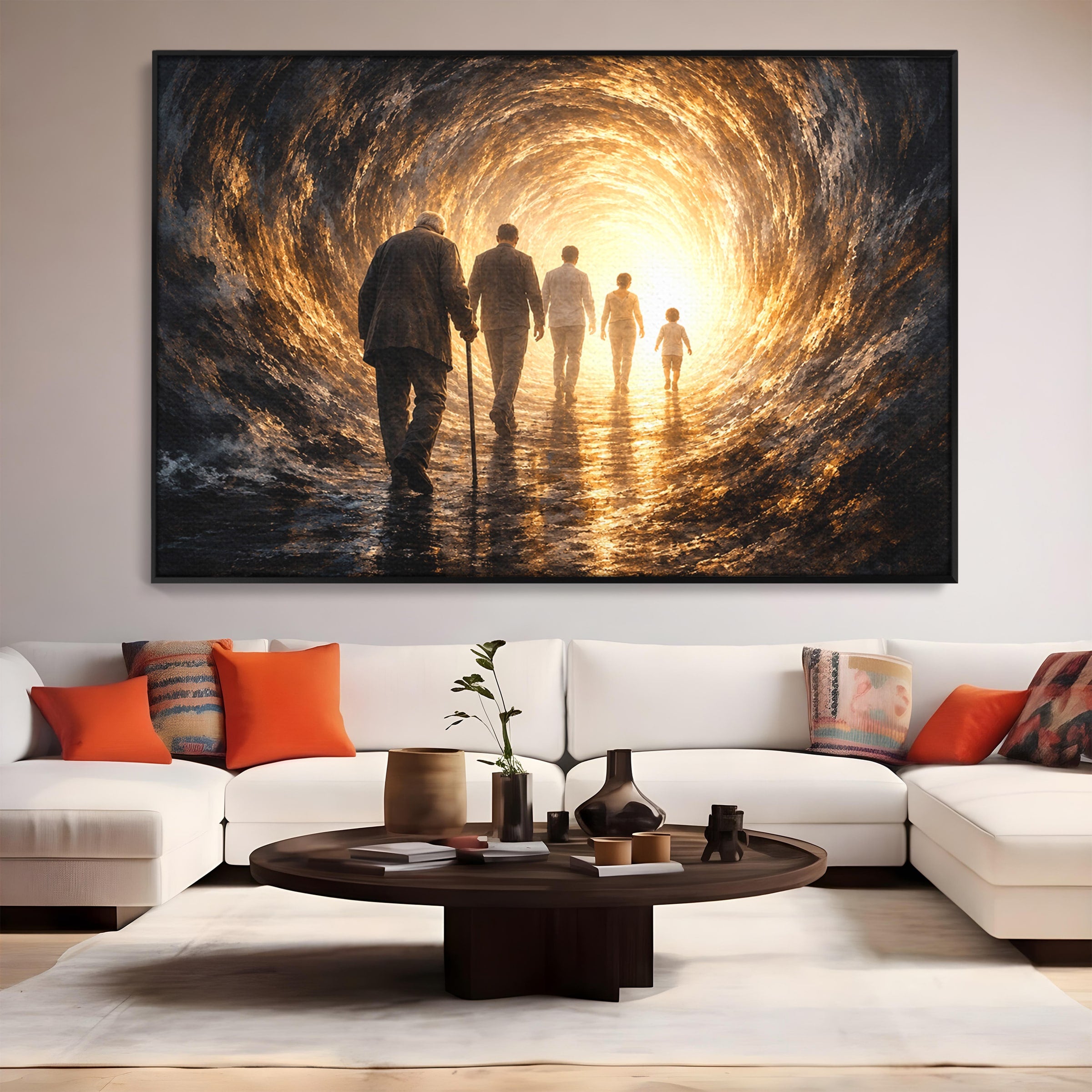 Tablou Canvas Premium LuxCanva® U1038, Calatoria Vietii, Tunel, Lumina, Familie, Viata, Reflectie, Living, Dormitor, Culori Vibrante