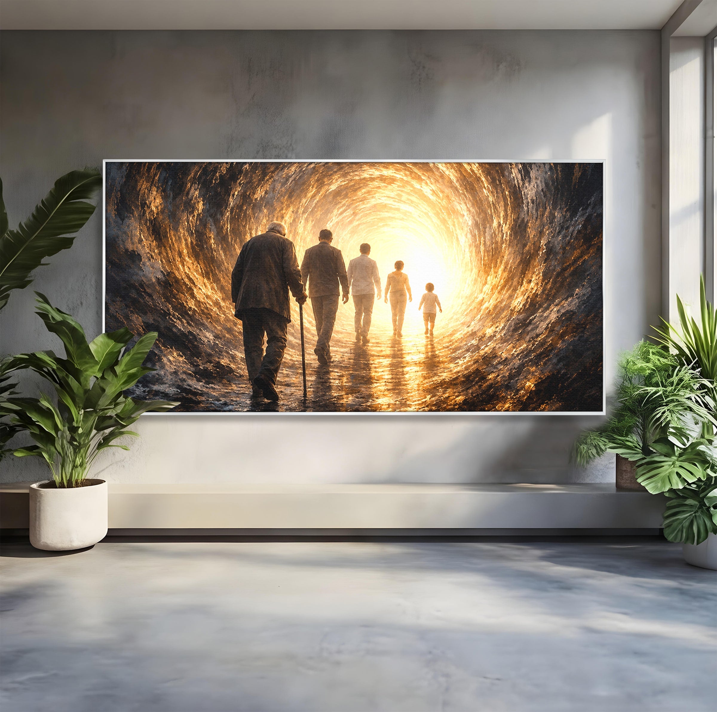 Tablou Canvas Premium LuxCanva® U1038, Calatoria Vietii, Tunel, Lumina, Familie, Viata, Reflectie, Living, Dormitor, Culori Vibrante