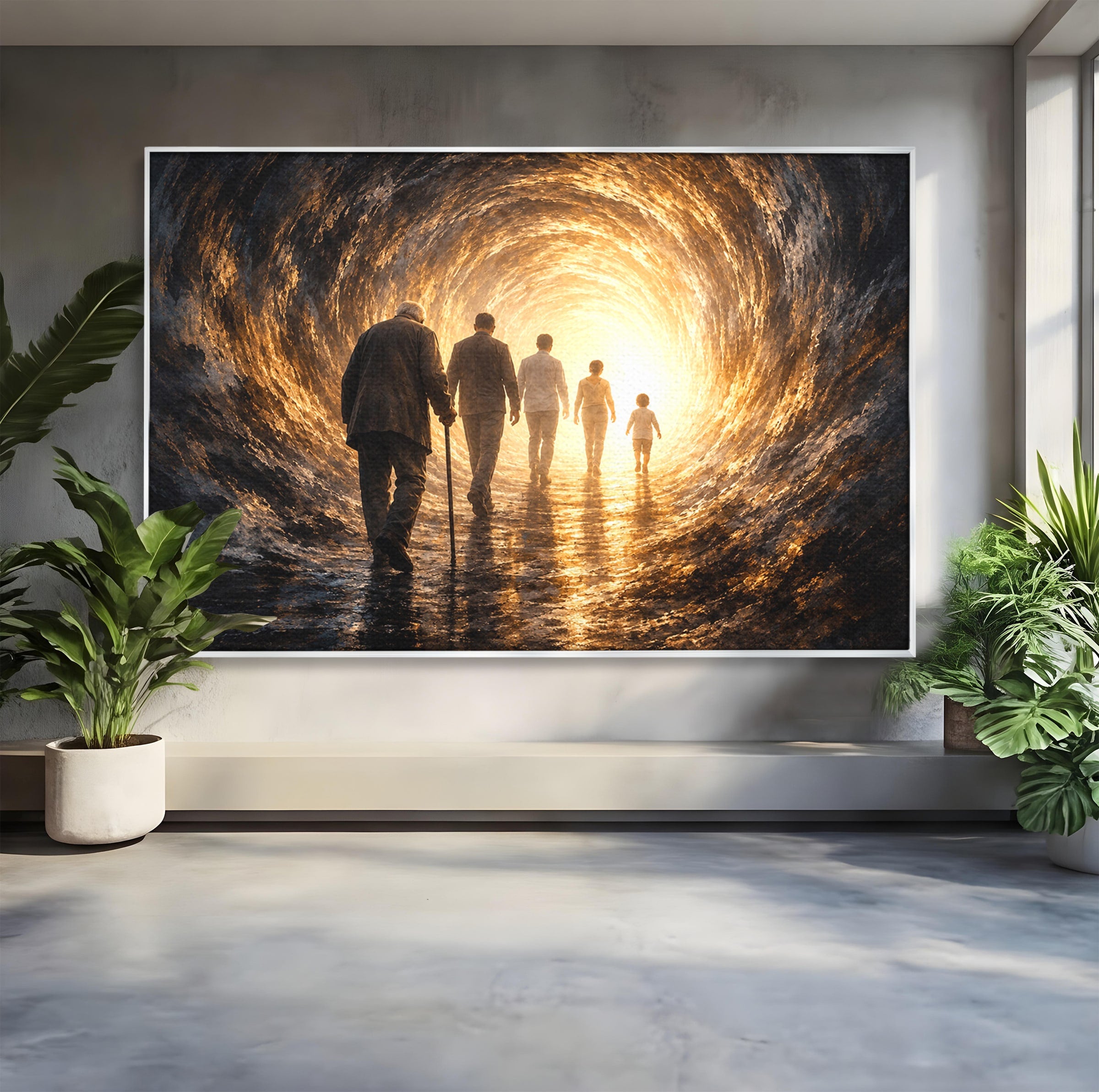 Tablou Canvas Premium LuxCanva® U1038, Calatoria Vietii, Tunel, Lumina, Familie, Viata, Reflectie, Living, Dormitor, Culori Vibrante
