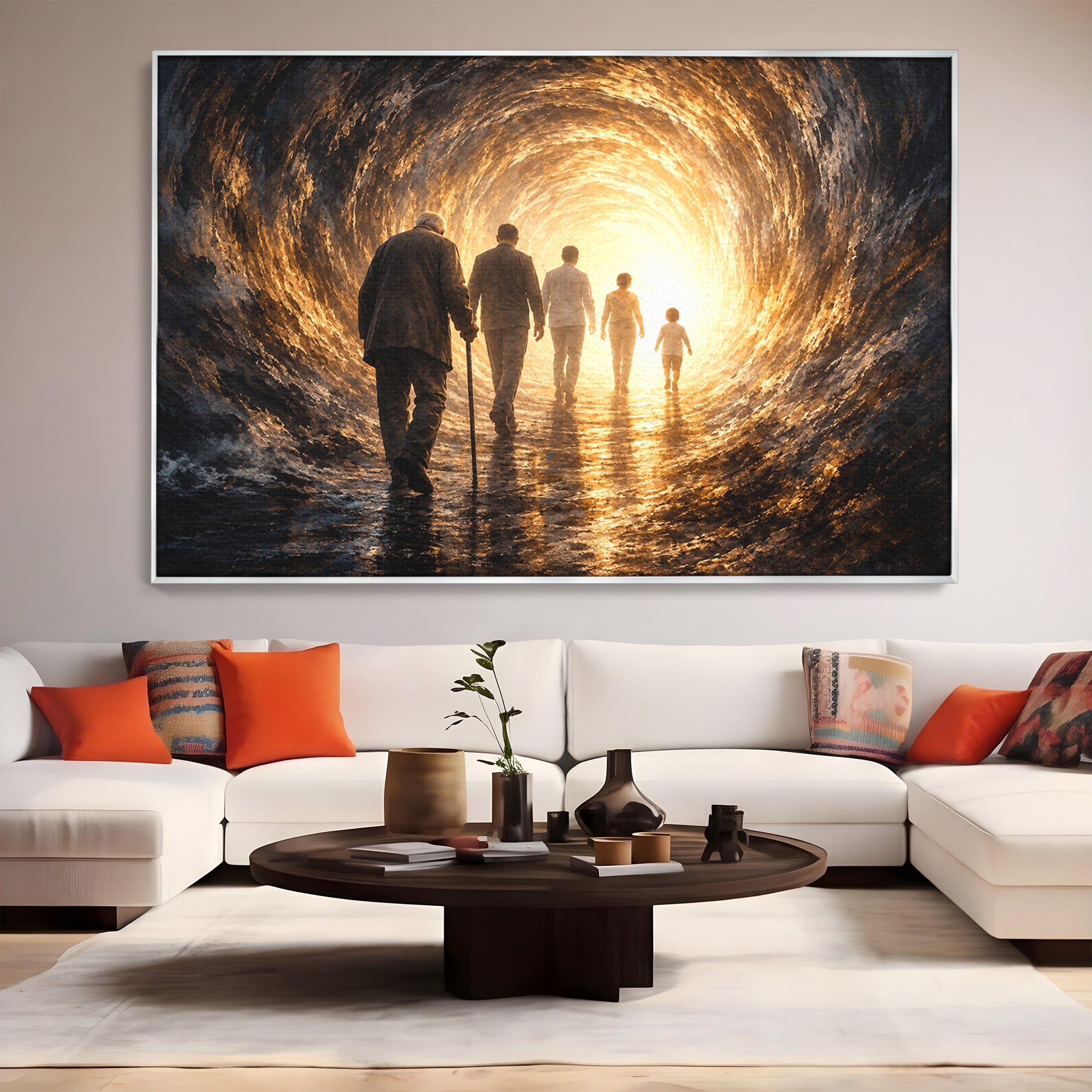 Tablou Canvas Premium LuxCanva® U1038, Calatoria Vietii, Tunel, Lumina, Familie, Viata, Reflectie, Living, Dormitor, Culori Vibrante