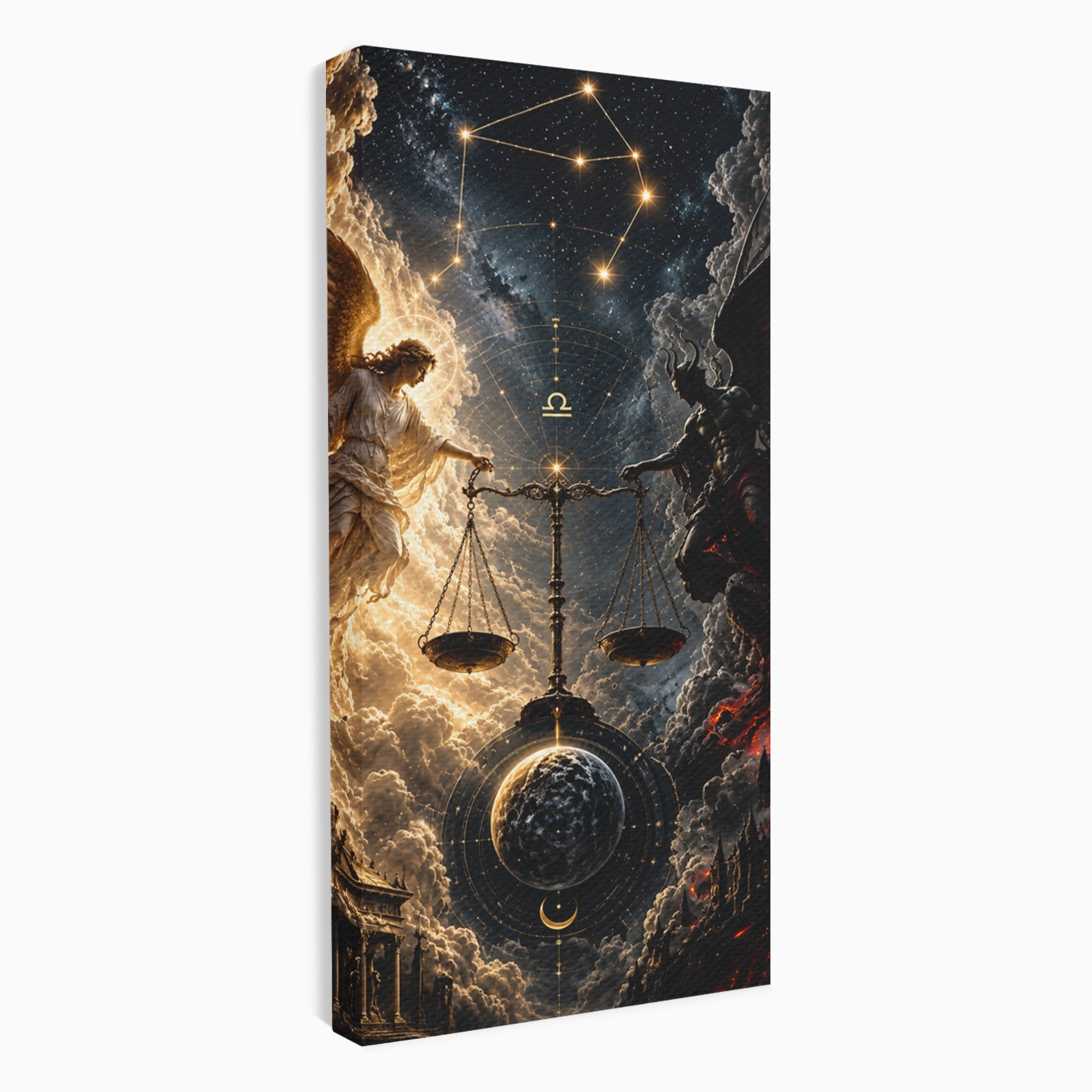 Tablou Canvas Premium LuxCanva® U1039, Armonia Universala, Inger, Demon, Balanta, Cer, Living, Culori Vibrante