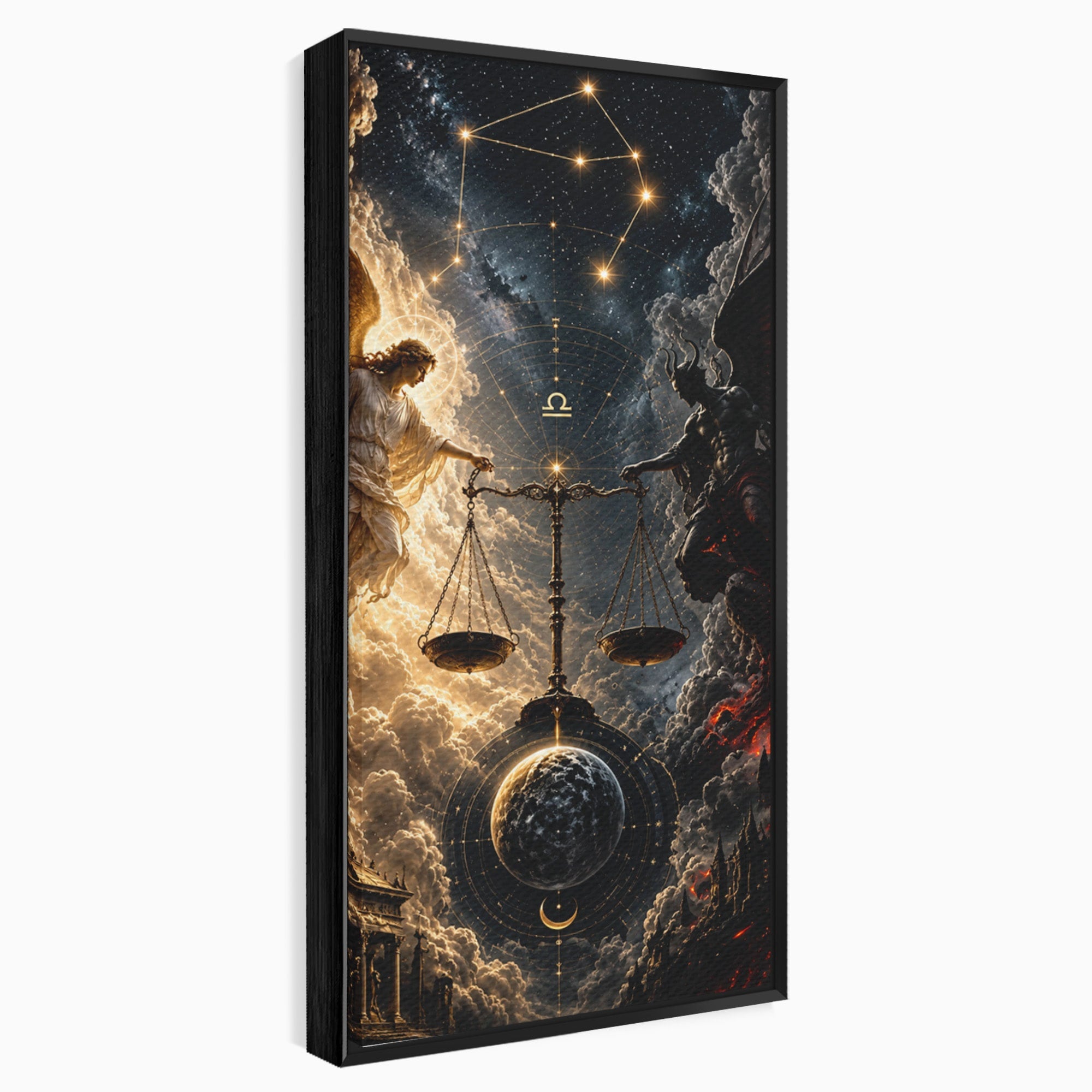 Tablou Canvas Premium LuxCanva® U1039, Armonia Universala, Inger, Demon, Balanta, Cer, Living, Culori Vibrante
