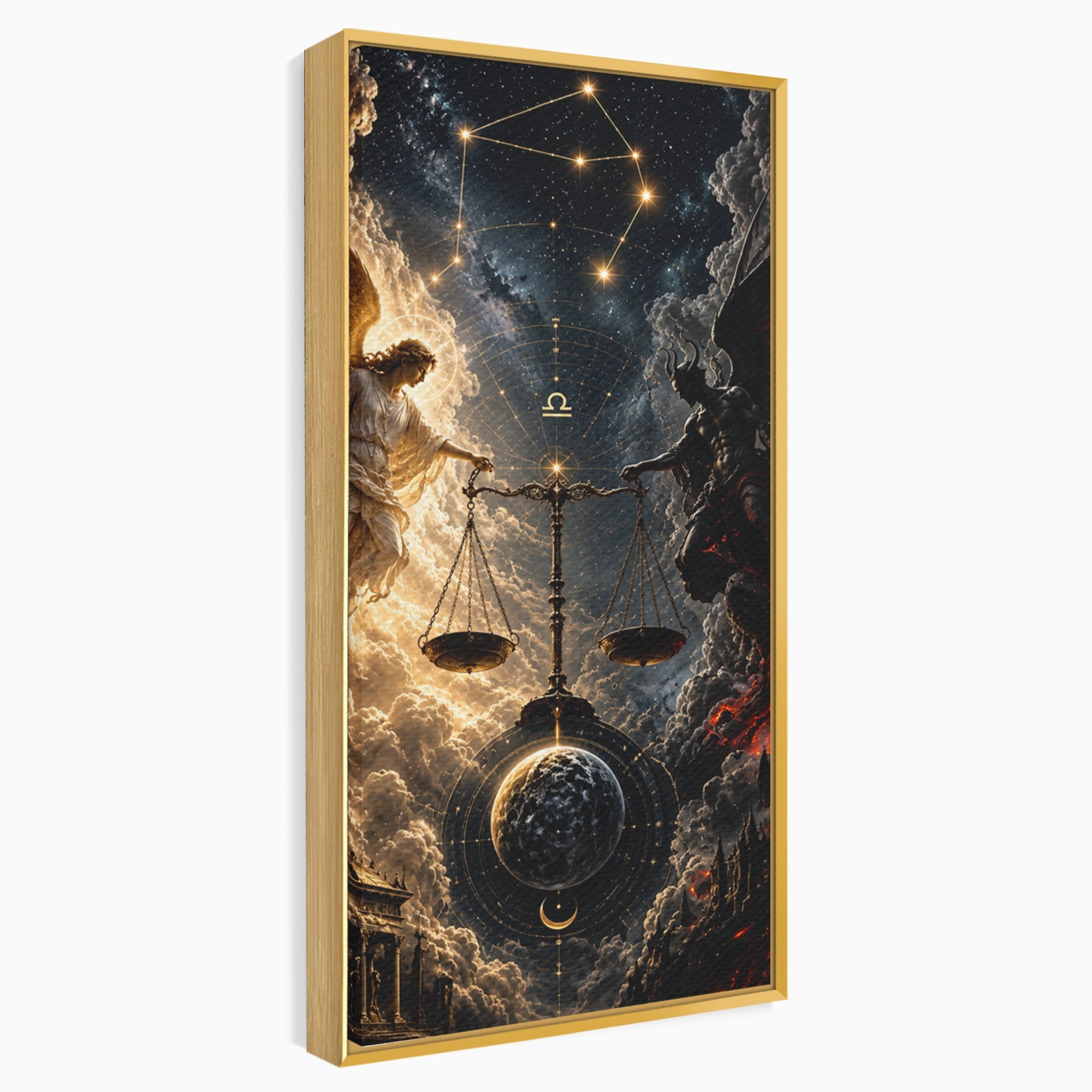 Tablou Canvas Premium LuxCanva® U1039, Armonia Universala, Inger, Demon, Balanta, Cer, Living, Culori Vibrante