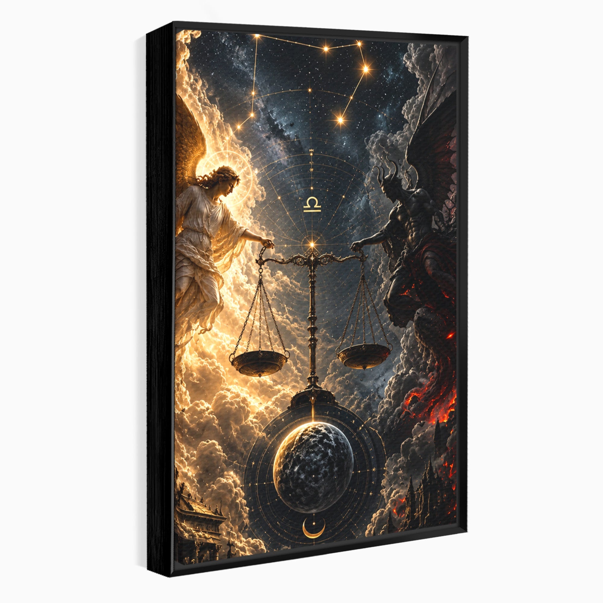 Tablou Canvas Premium LuxCanva® U1039, Armonia Universala, Inger, Demon, Balanta, Cer, Living, Culori Vibrante