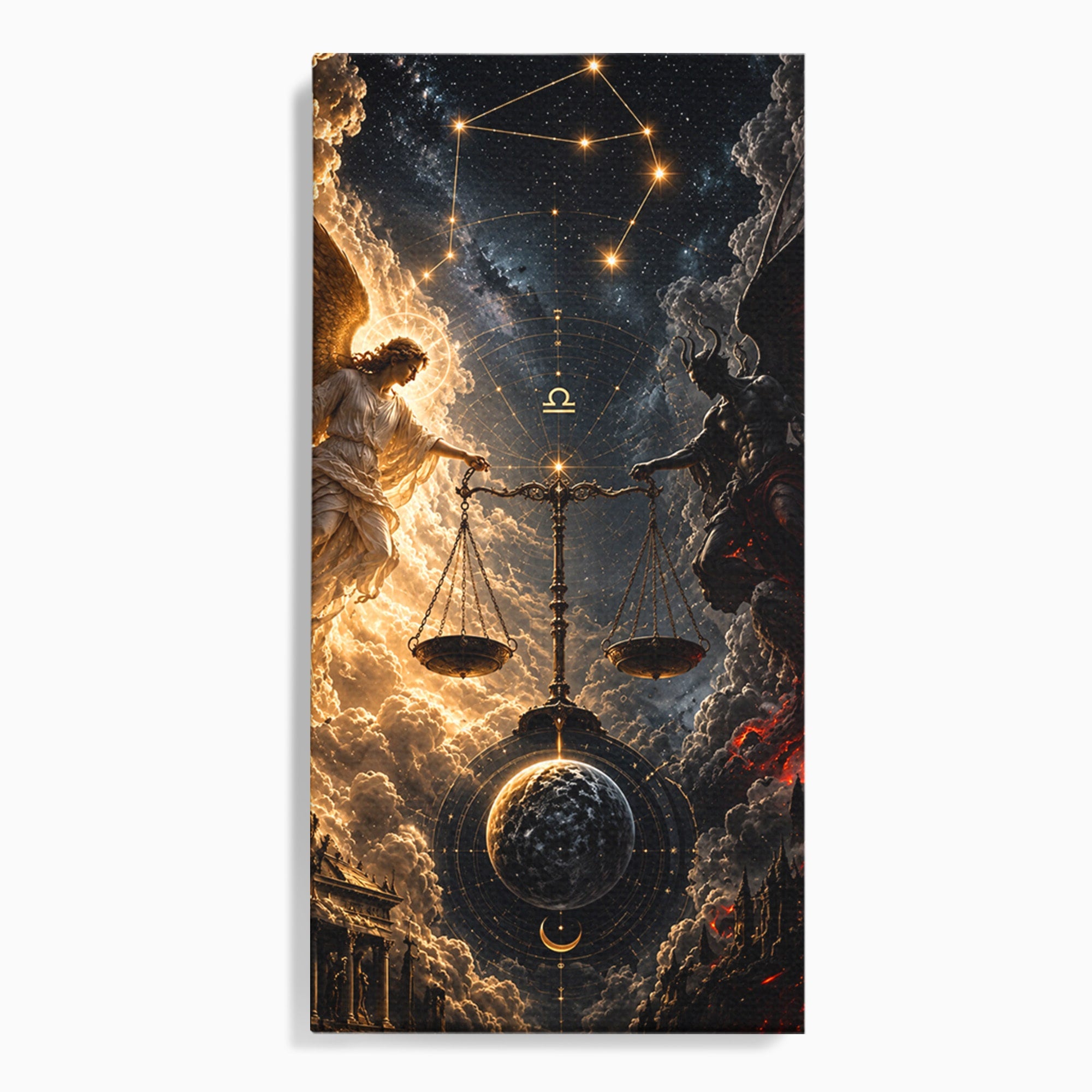 Tablou Canvas Premium LuxCanva® U1039, Armonia Universala, Inger, Demon, Balanta, Cer, Living, Culori Vibrante