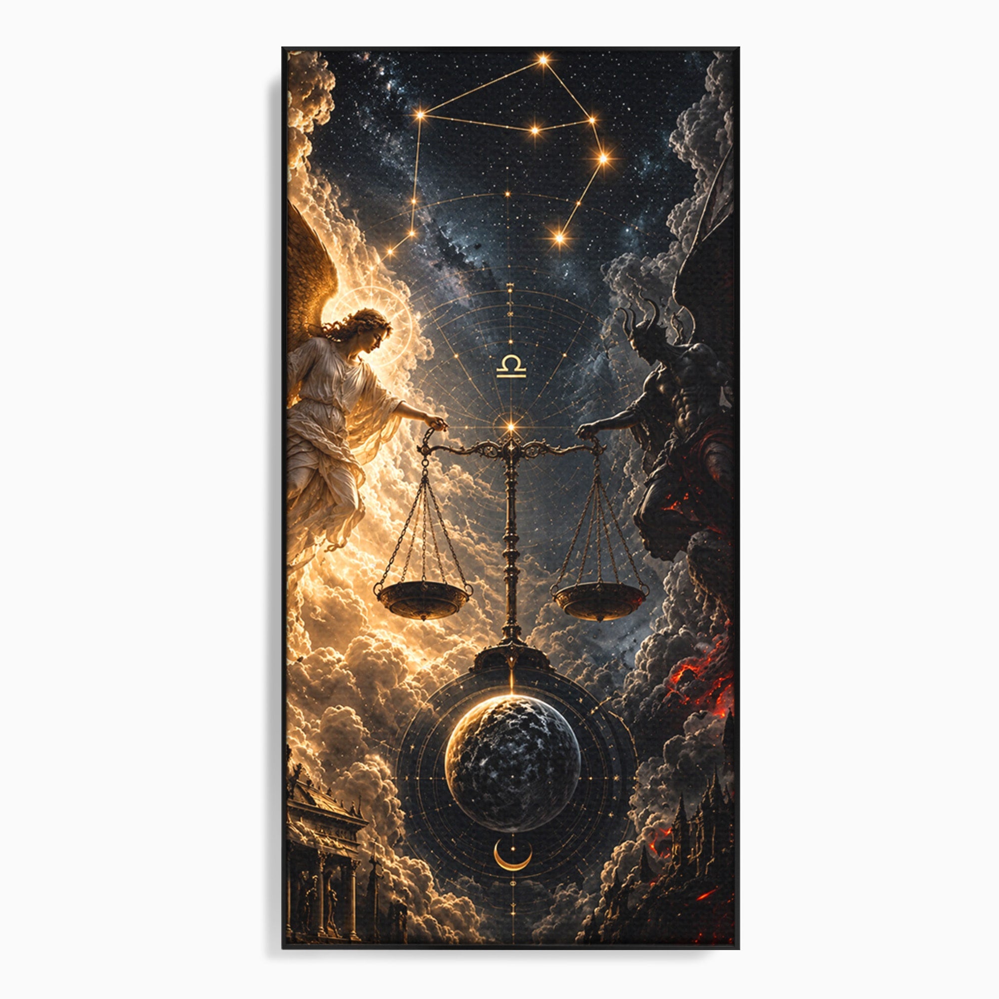 Tablou Canvas Premium LuxCanva® U1039, Armonia Universala, Inger, Demon, Balanta, Cer, Living, Culori Vibrante