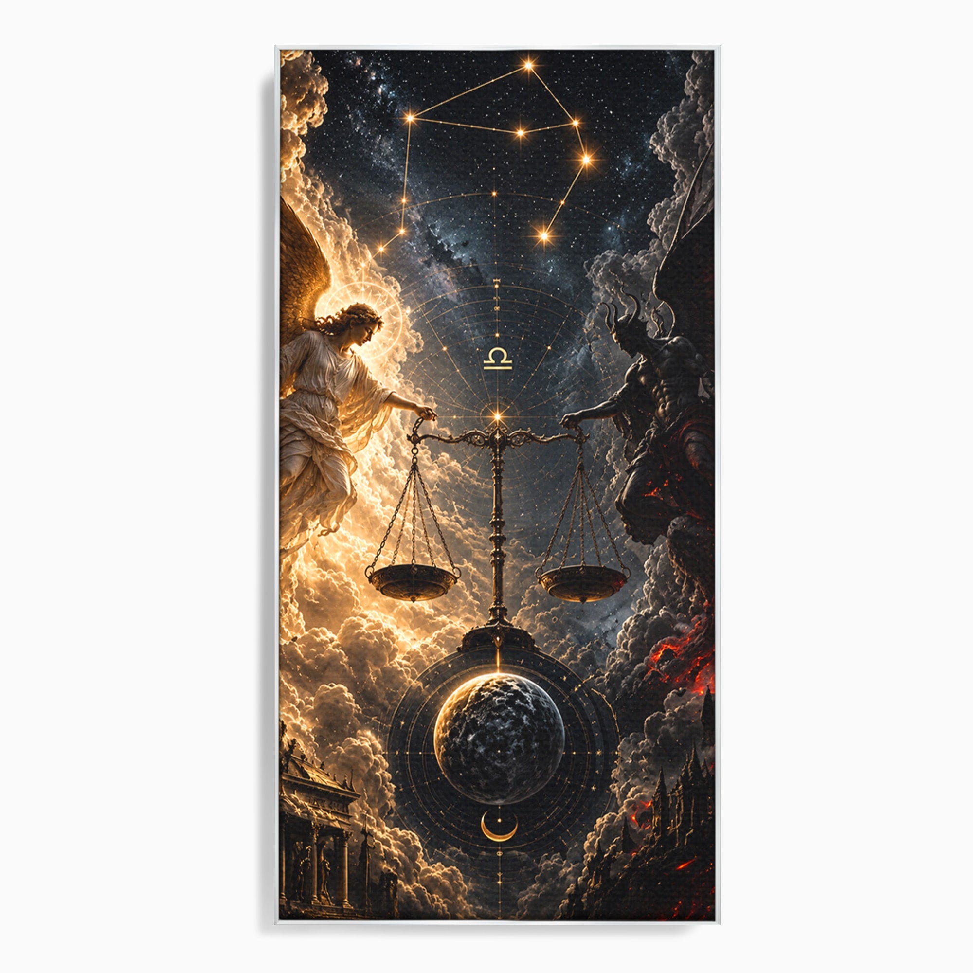 Tablou Canvas Premium LuxCanva® U1039, Armonia Universala, Inger, Demon, Balanta, Cer, Living, Culori Vibrante