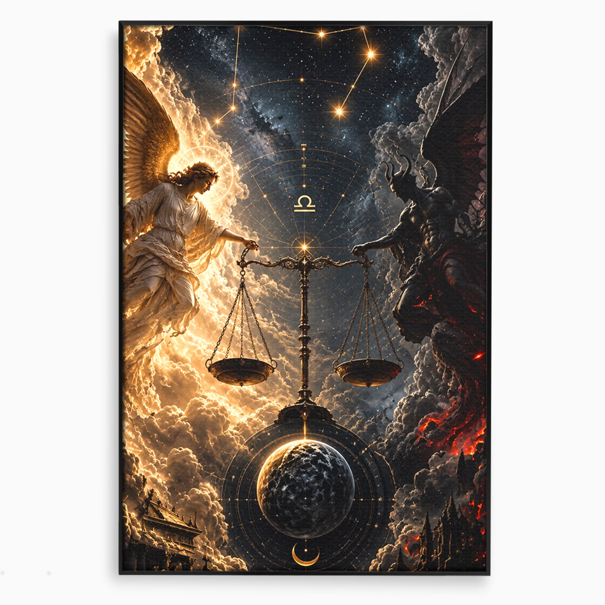 Tablou Canvas Premium LuxCanva® U1039, Armonia Universala, Inger, Demon, Balanta, Cer, Living, Culori Vibrante
