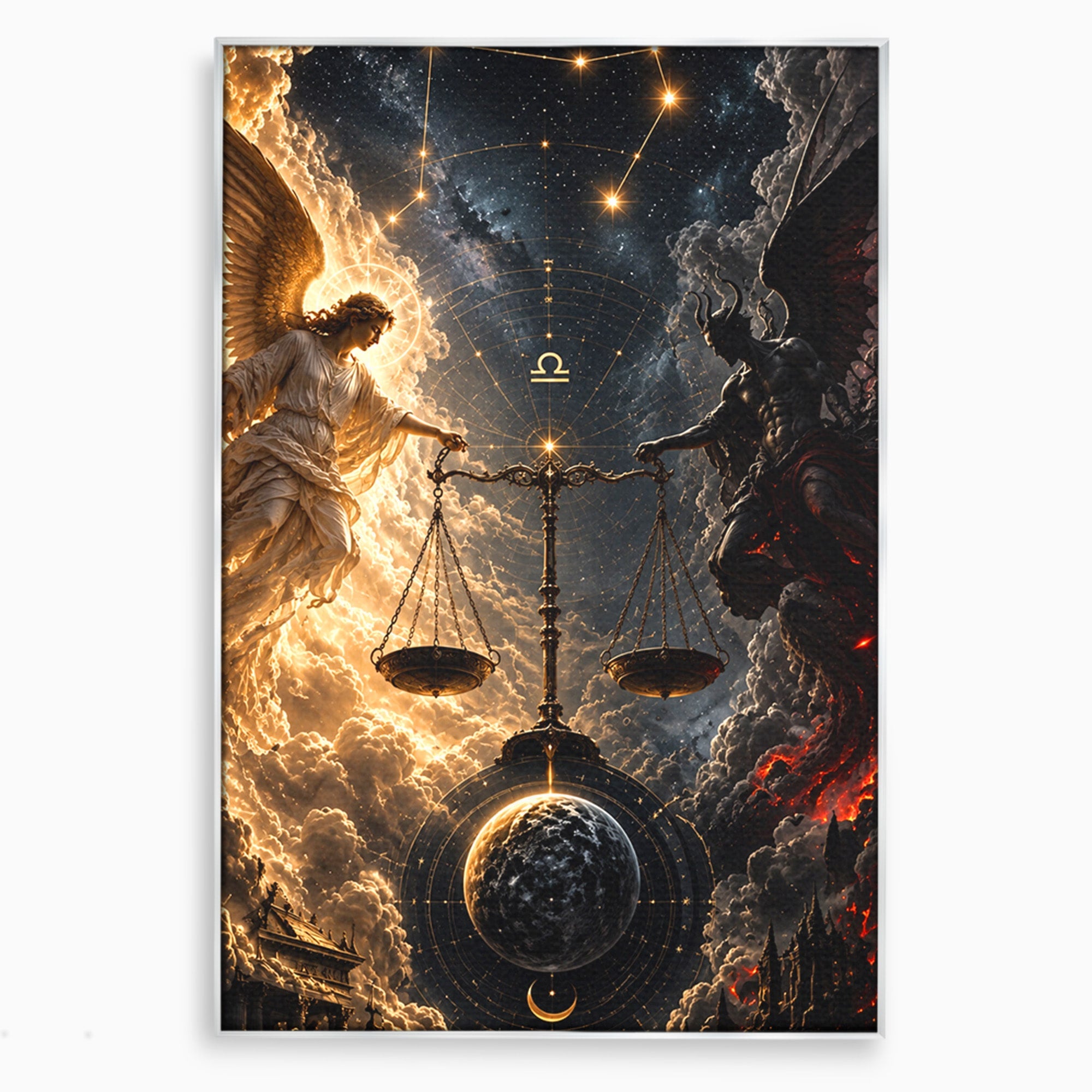 Tablou Canvas Premium LuxCanva® U1039, Armonia Universala, Inger, Demon, Balanta, Cer, Living, Culori Vibrante