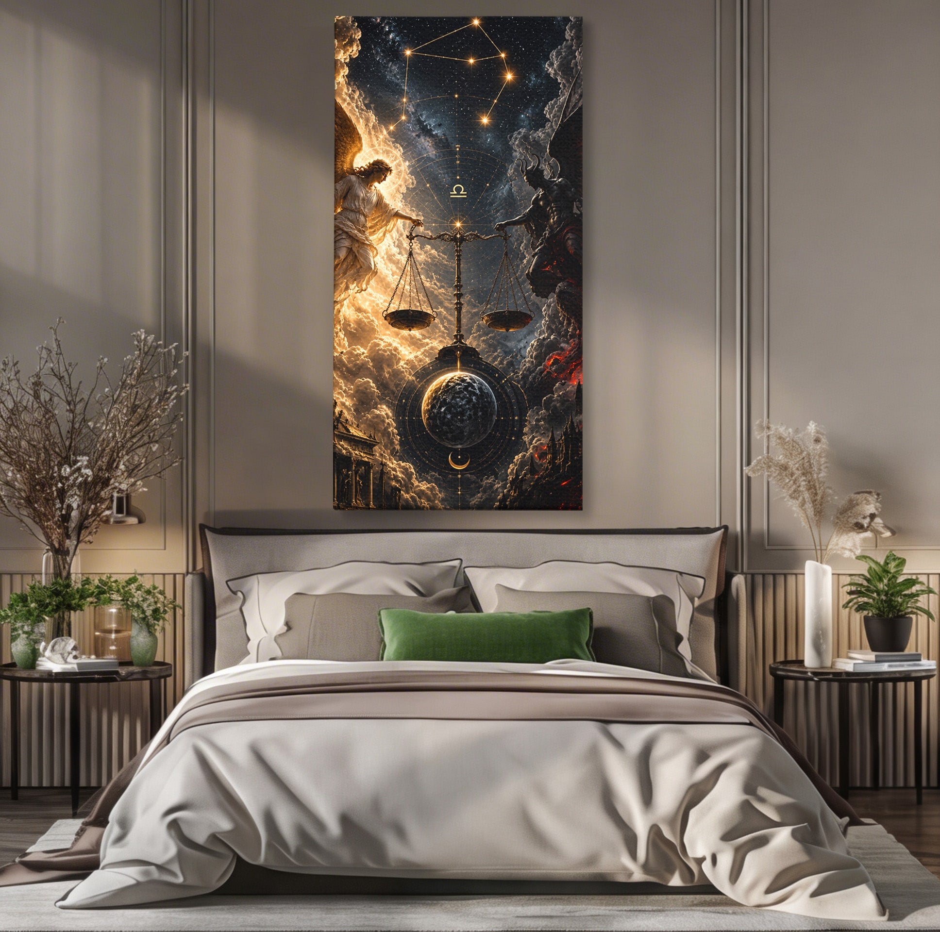 Tablou Canvas Premium LuxCanva® U1039, Armonia Universala, Inger, Demon, Balanta, Cer, Living, Culori Vibrante